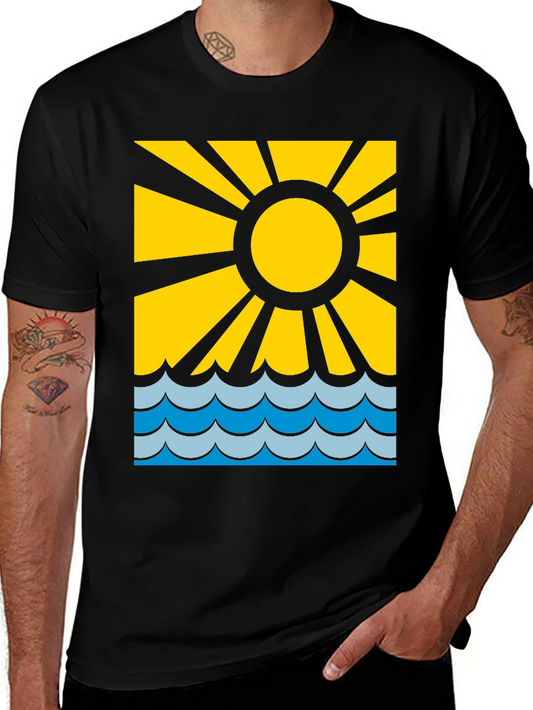 Sun & Waves Graphic Tee - Black Cotton Comfort
