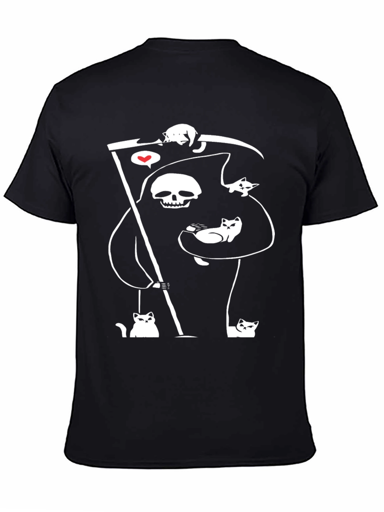 Grim Reaper Cat Lover T-Shirt - Black Cotton Blend