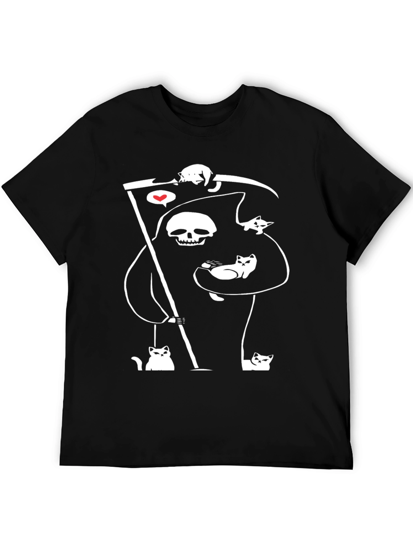 Grim Reaper Cat Lover T-Shirt - Black Cotton Blend