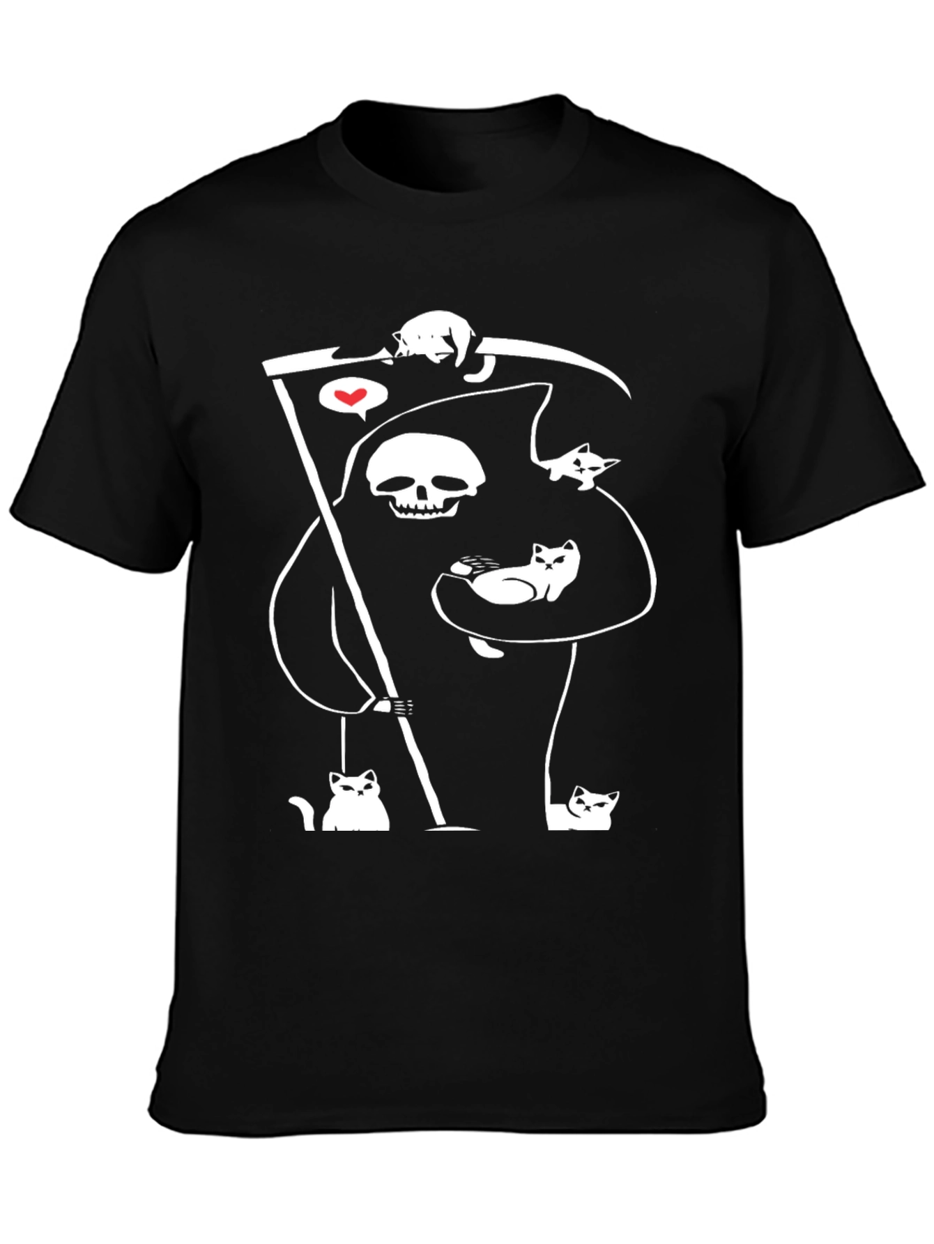 Grim Reaper Cat Lover T-Shirt - Black Cotton Blend