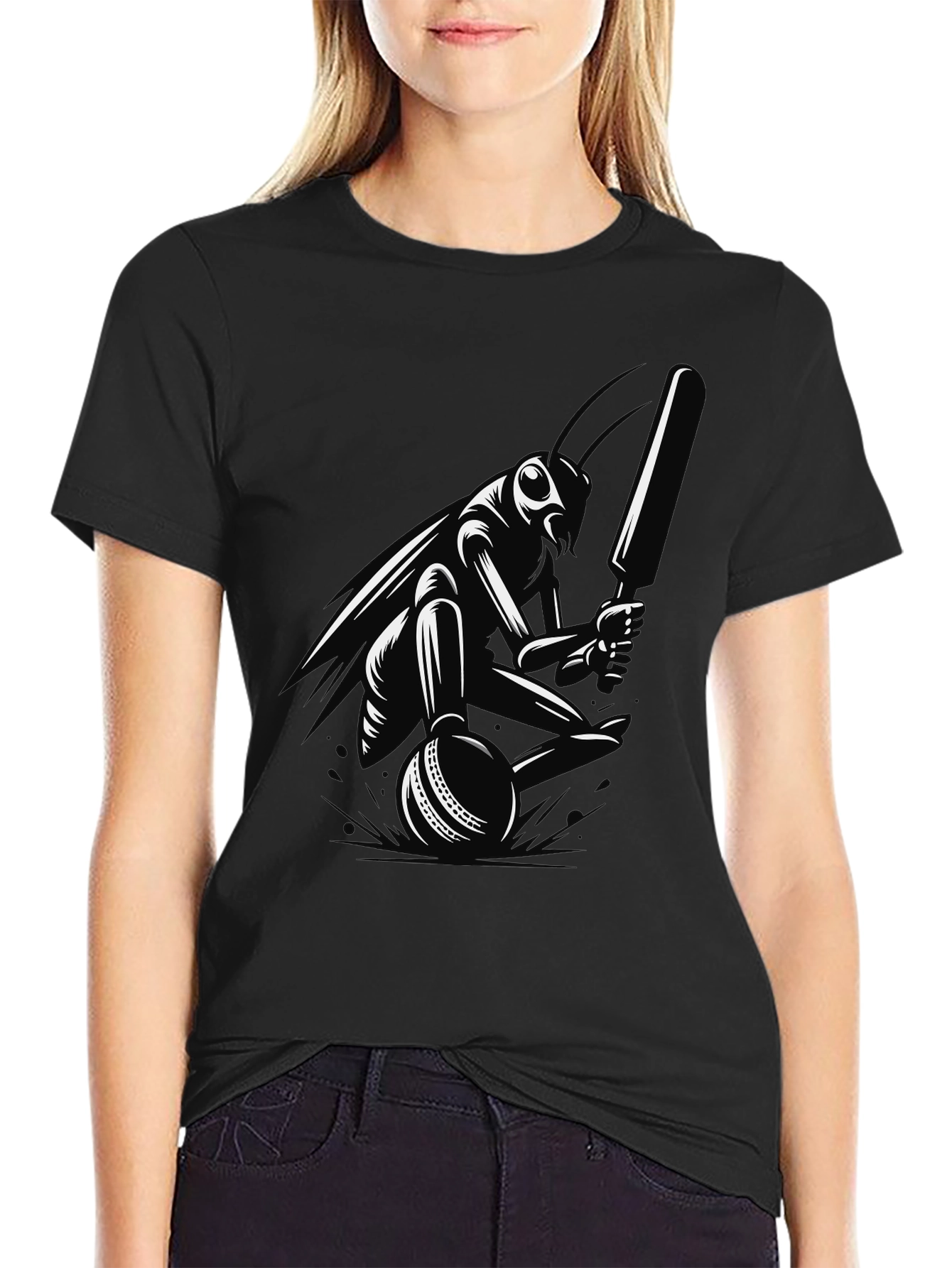 Cricket Bug Graphic Tee - Black Cotton T-Shirt