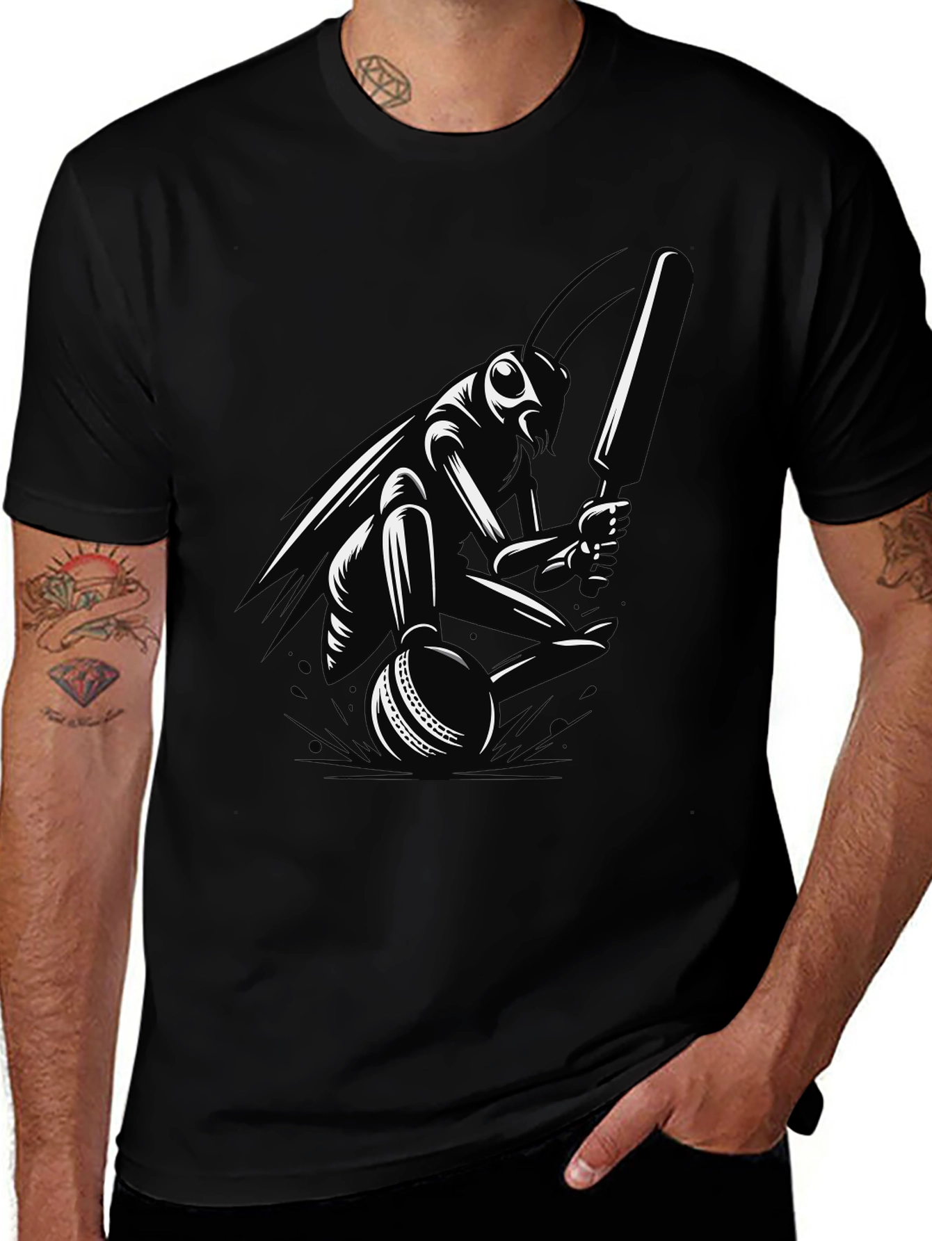 Cricket Bug Graphic Tee - Black Cotton T-Shirt