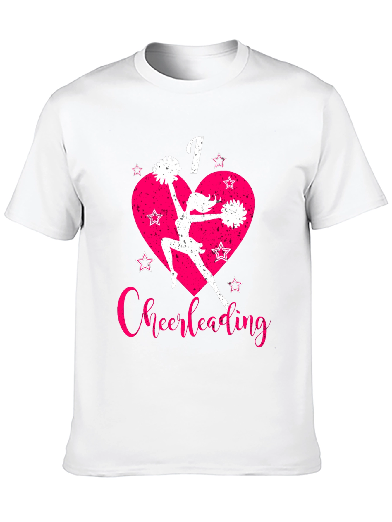 I Love Cheerleading T-Shirt Pink Heart and Stars