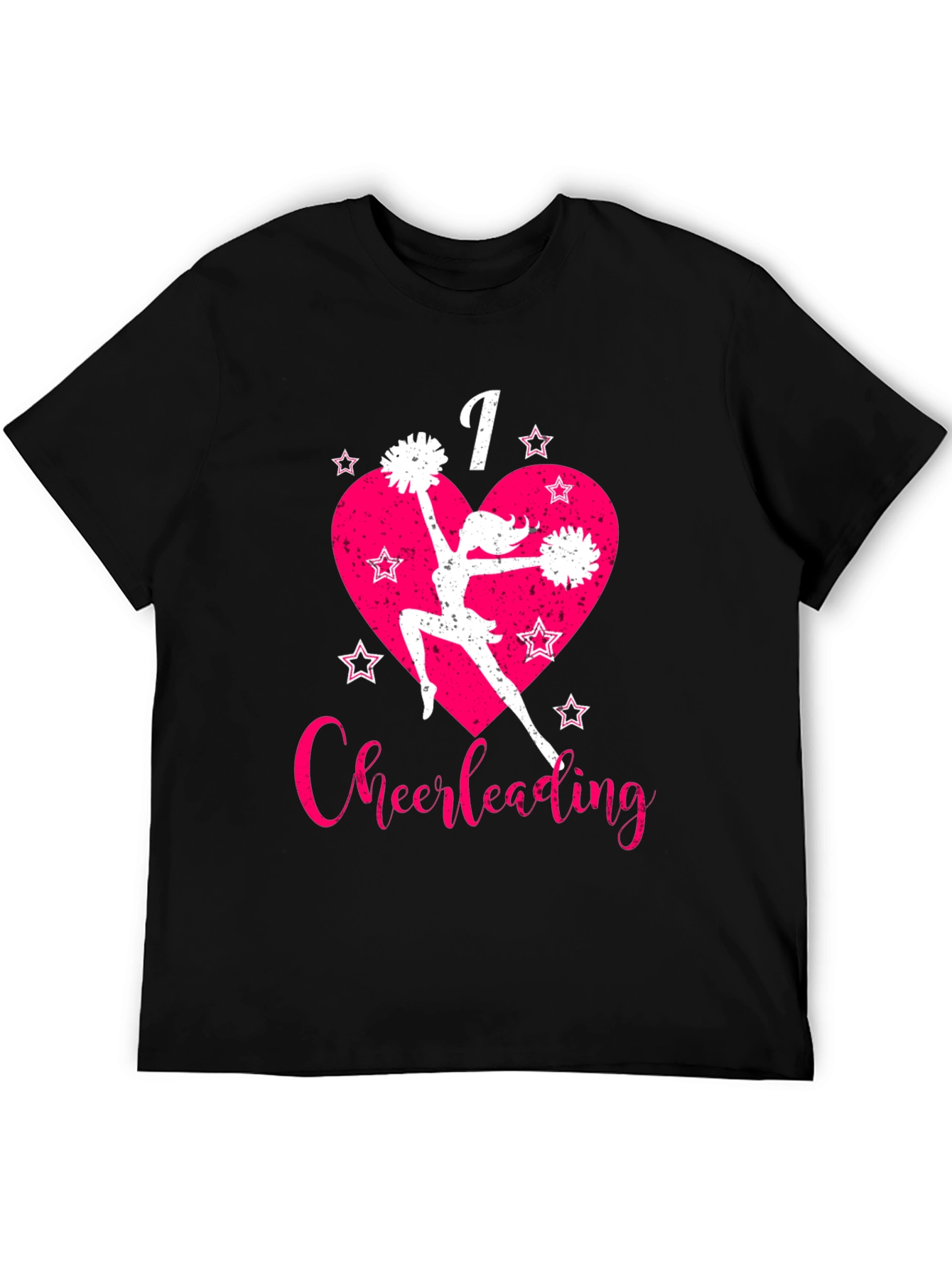 I Love Cheerleading T-Shirt Pink Heart and Stars