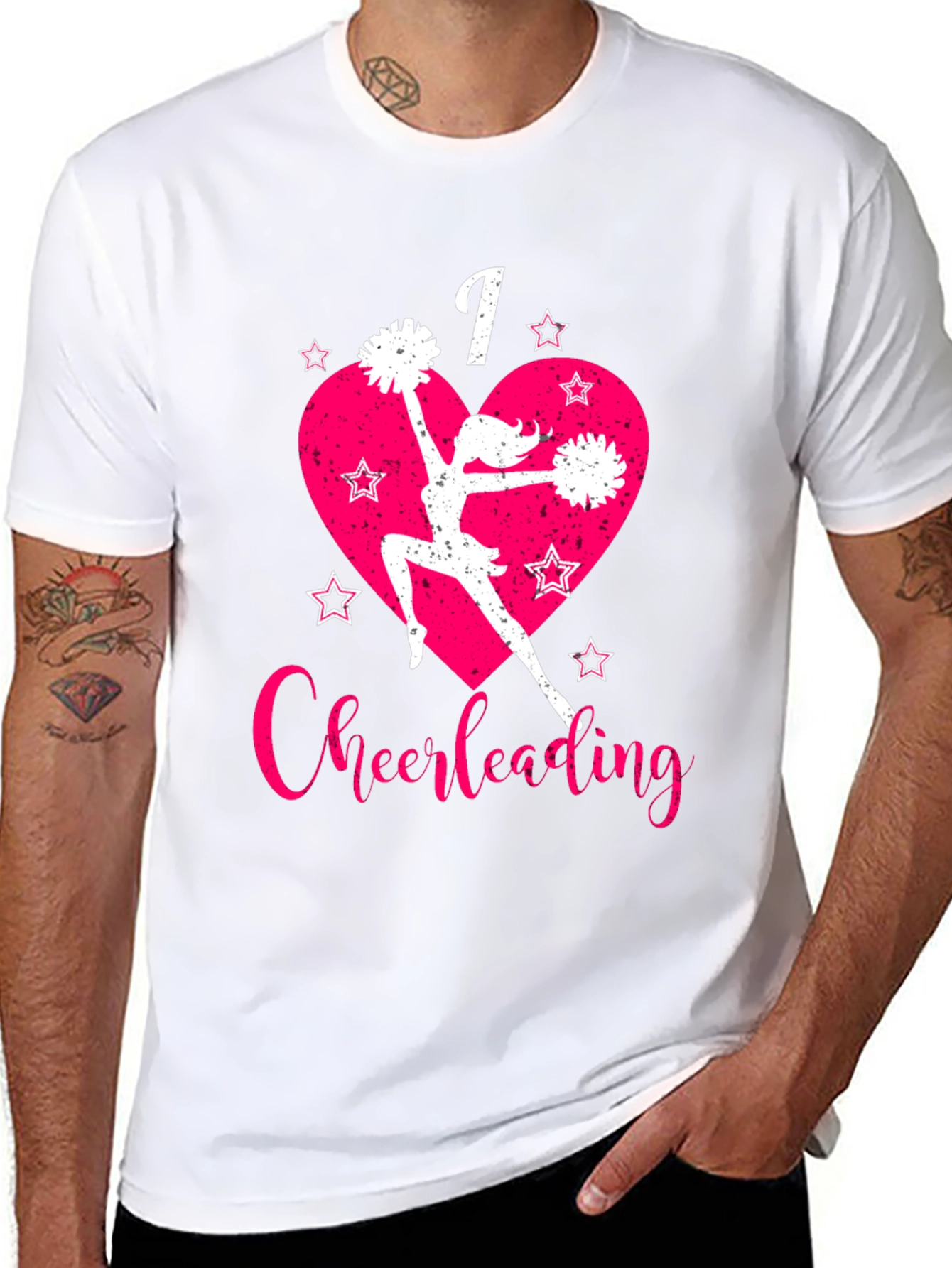I Love Cheerleading T-Shirt Pink Heart and Stars