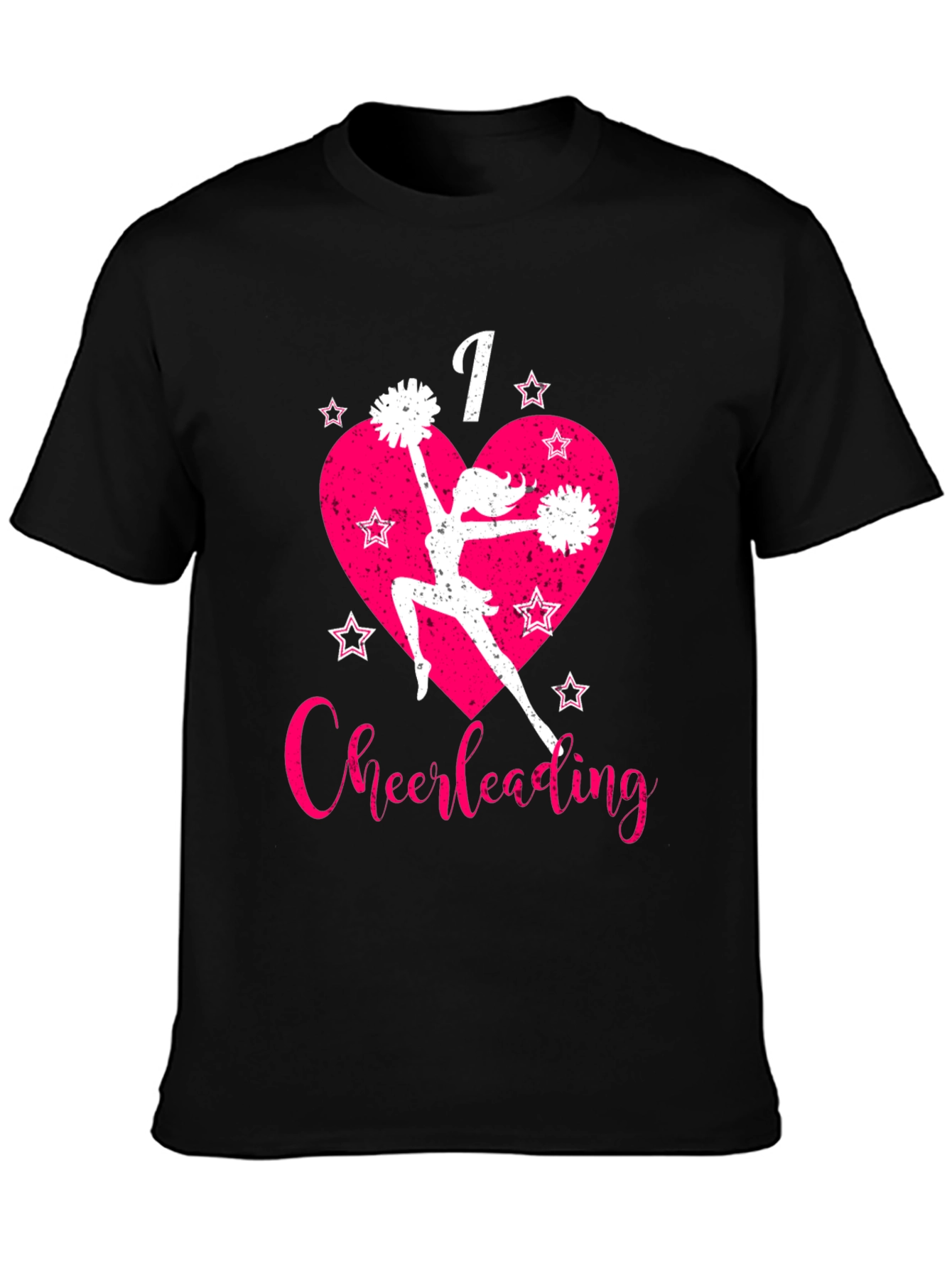 I Love Cheerleading T-Shirt Pink Heart and Stars
