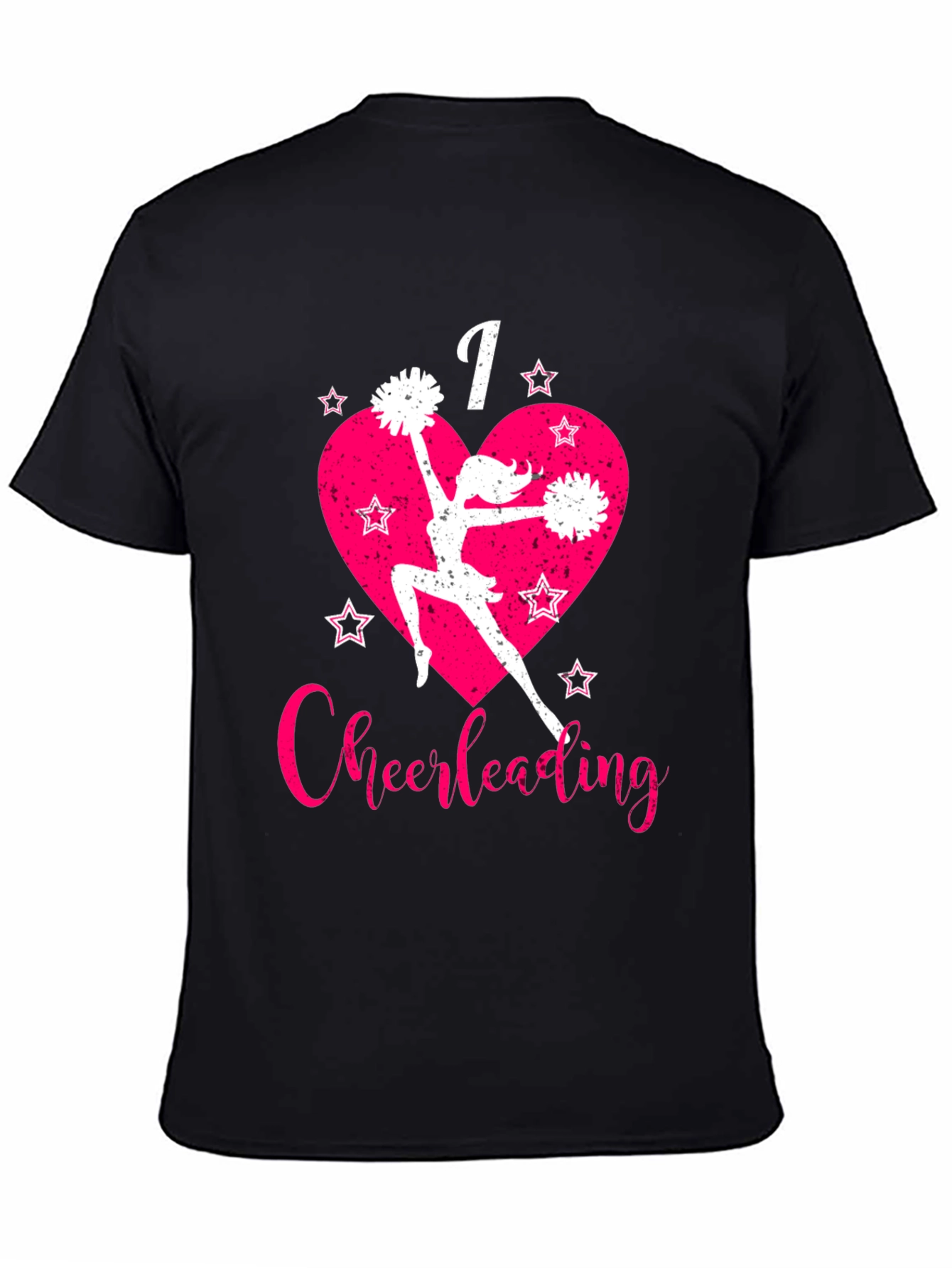 I Love Cheerleading T-Shirt Pink Heart and Stars