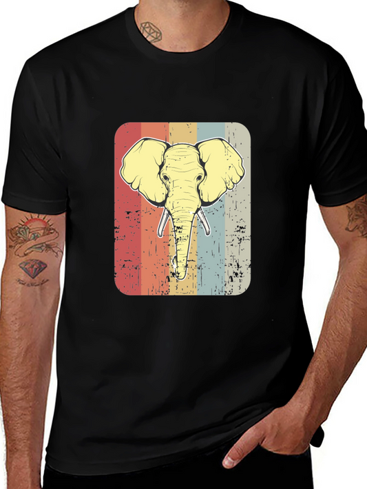 Retro Elephant Graphic Tee - Vintage Style Black T-Shirt