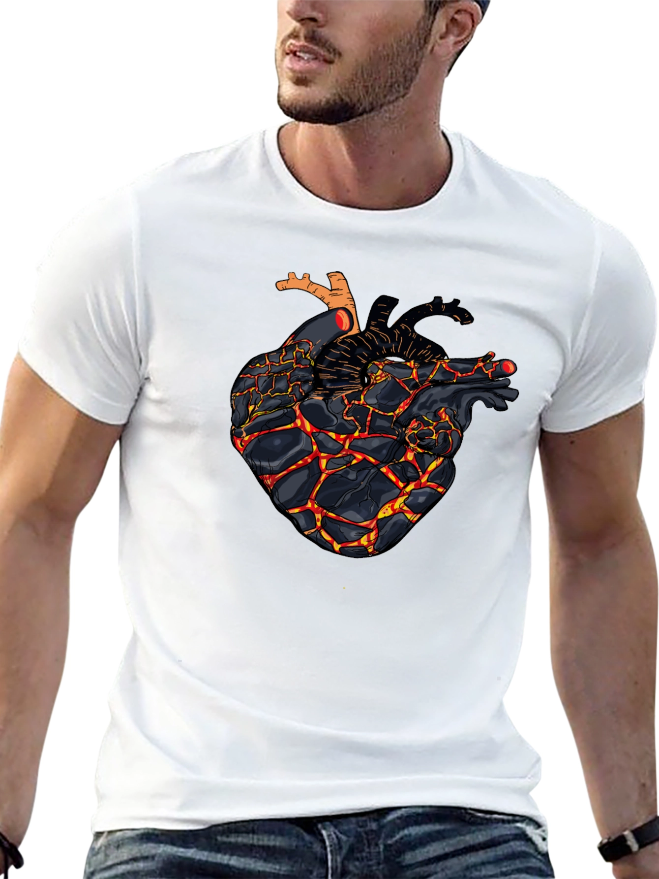 Fiery Heart Graphic Black T-Shirt