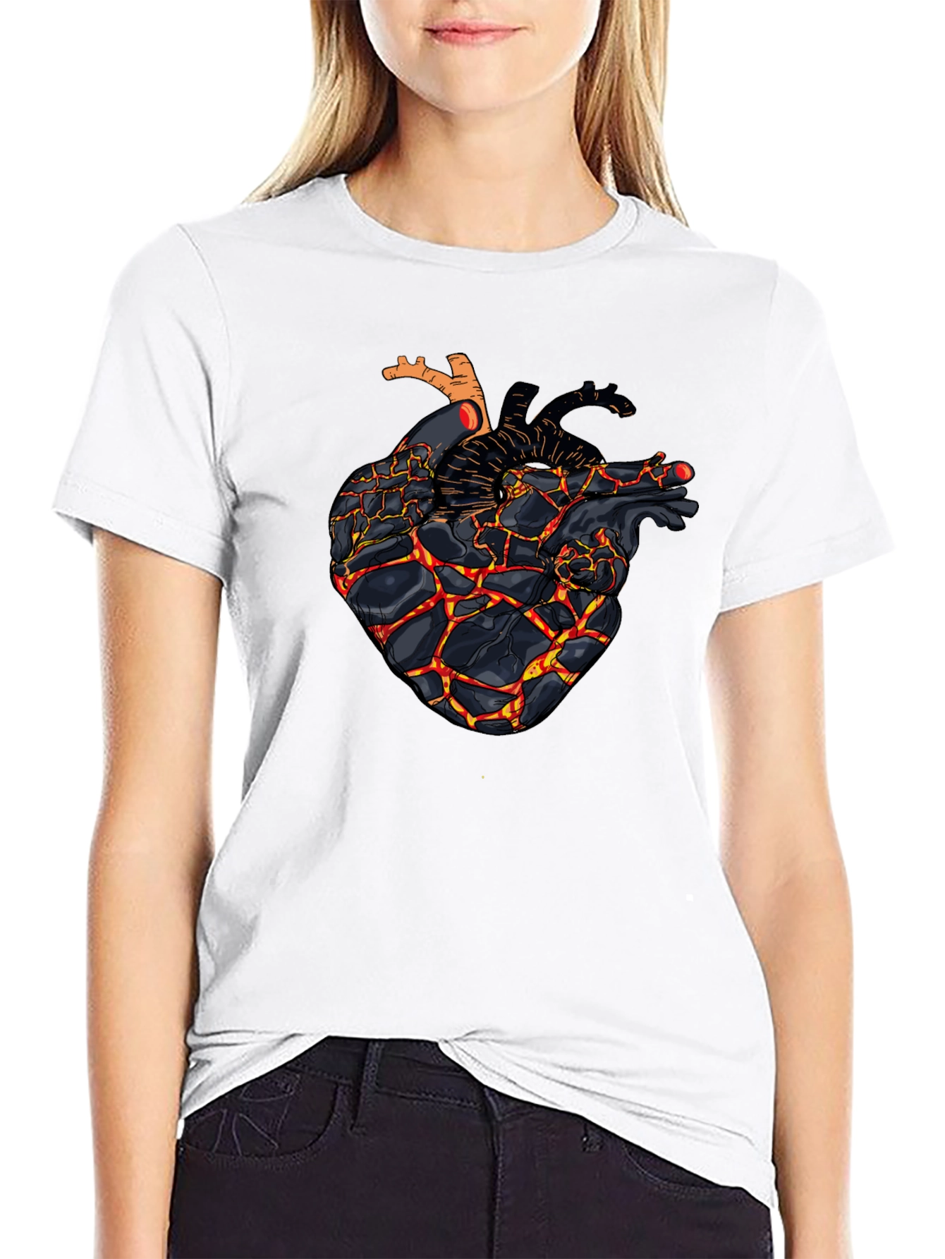 Fiery Heart Graphic Black T-Shirt
