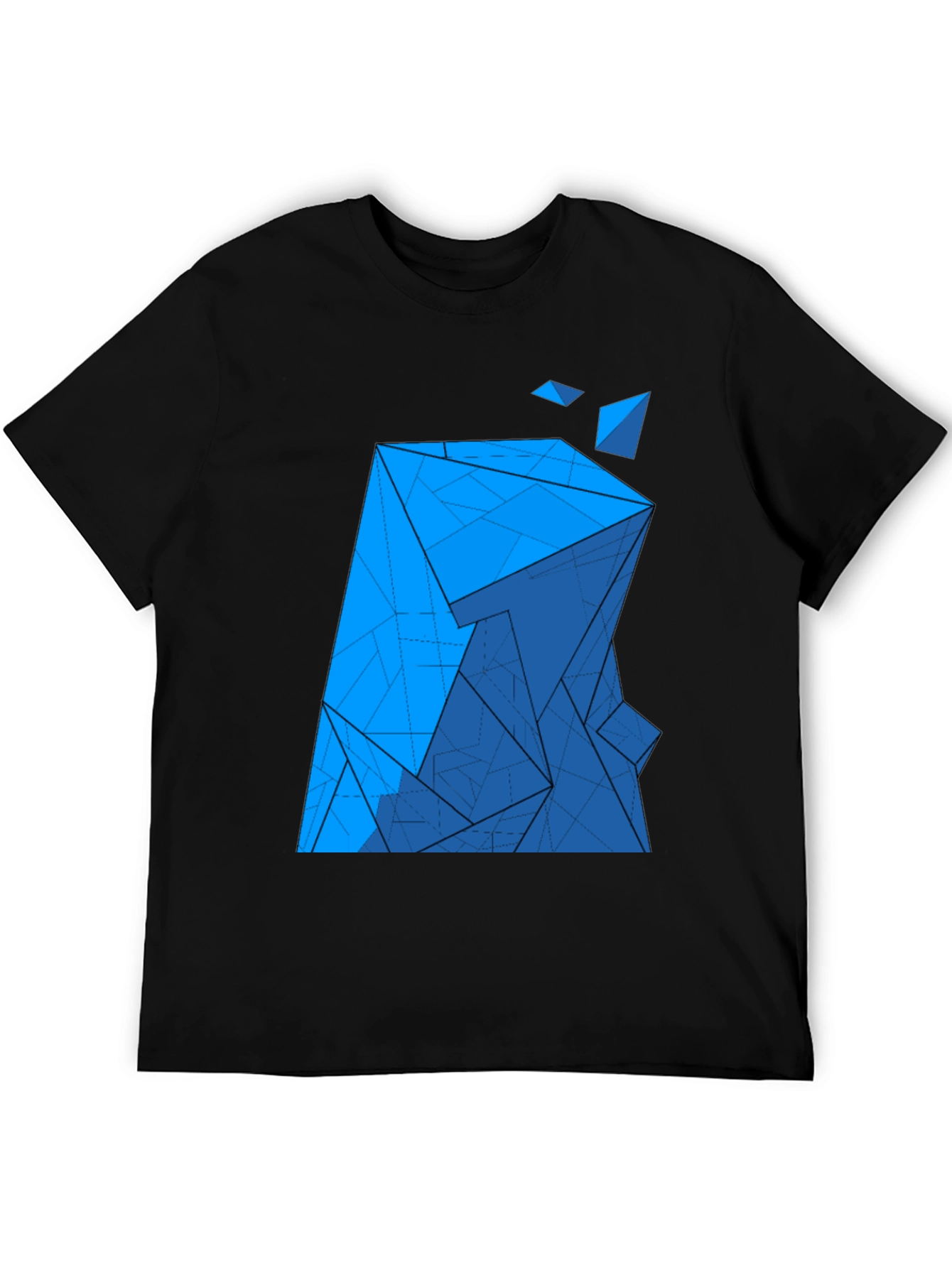 Abstract Blue Geometric Print Black T-Shirt