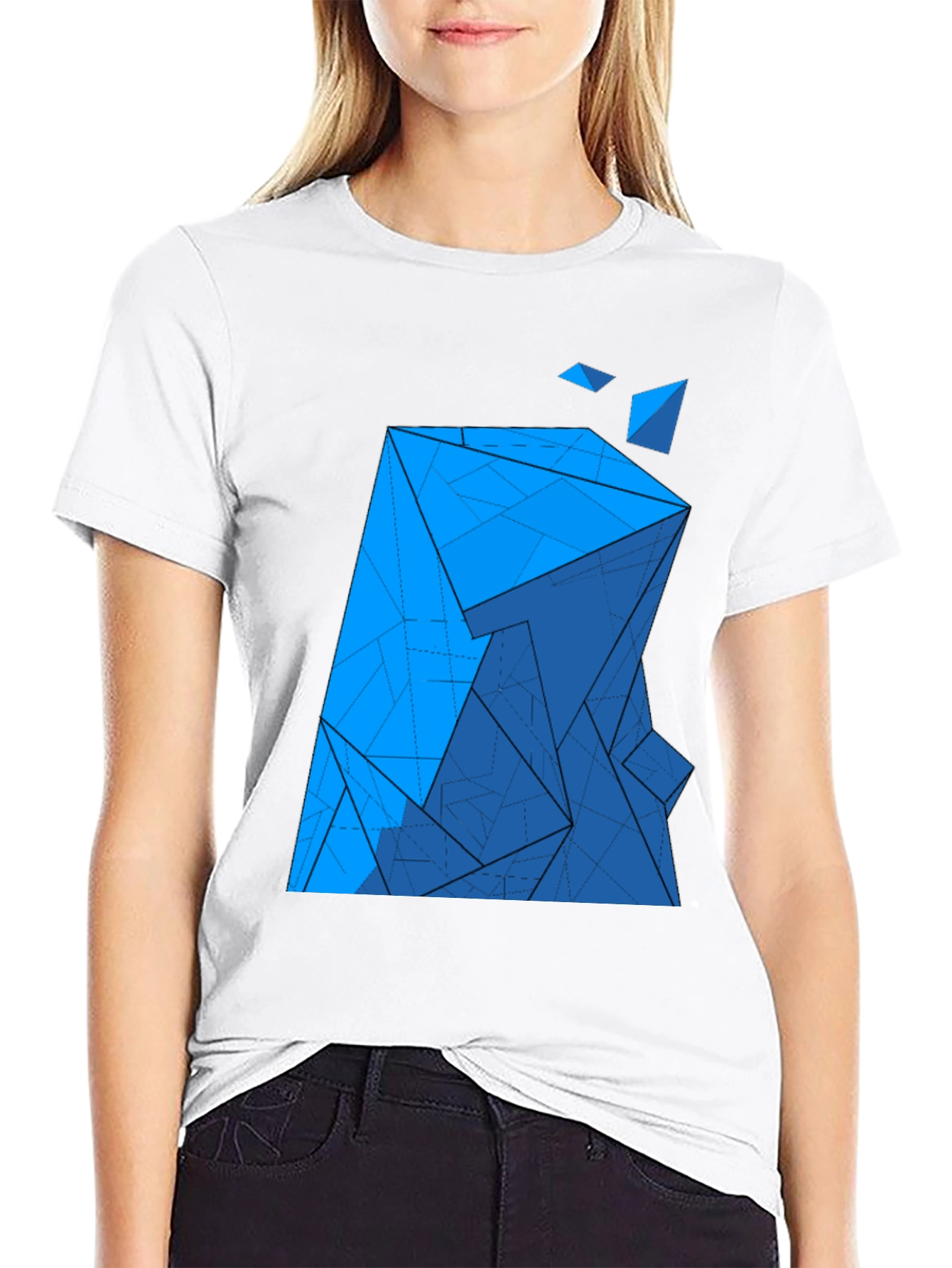 Abstract Blue Geometric Print Black T-Shirt