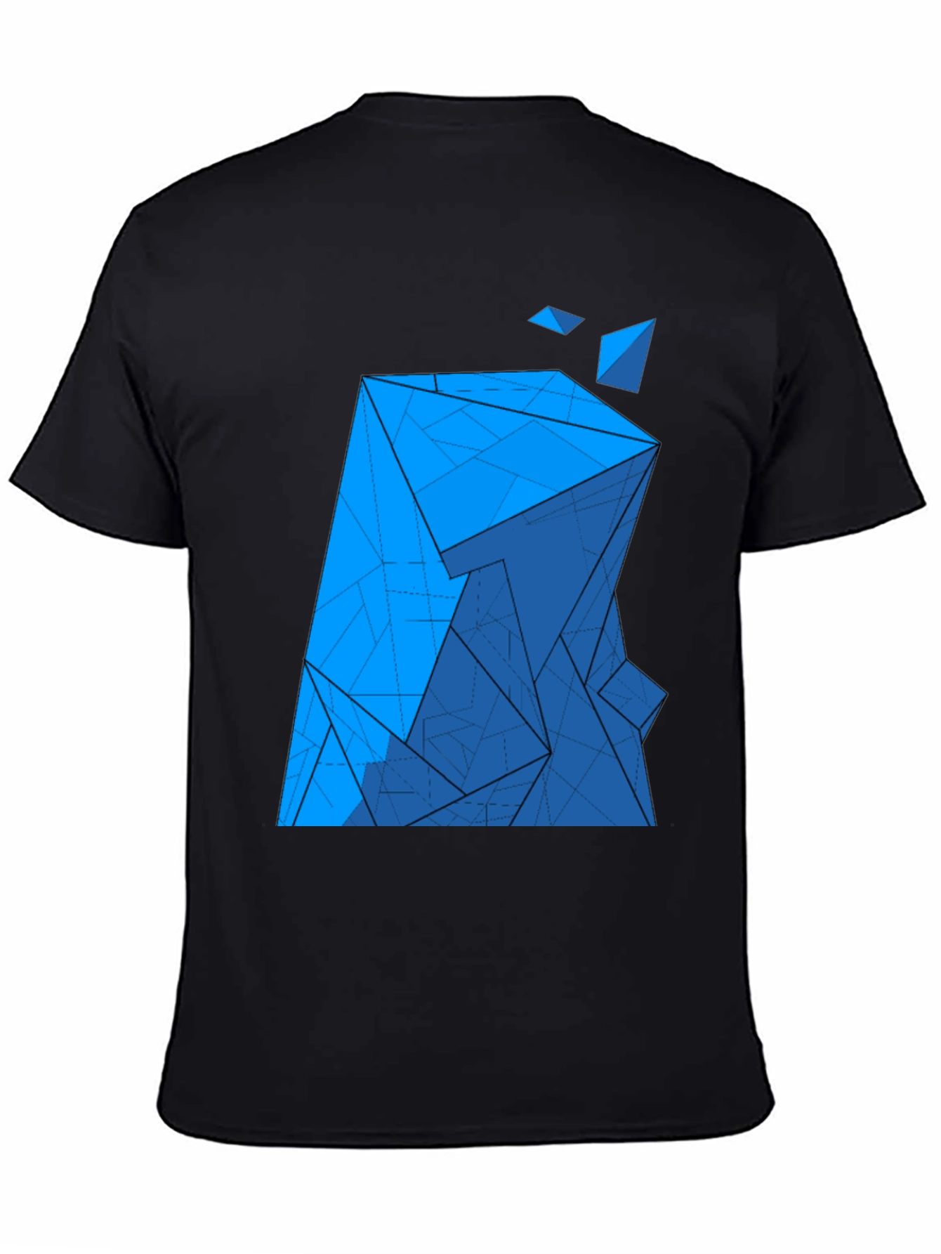 Abstract Blue Geometric Print Black T-Shirt