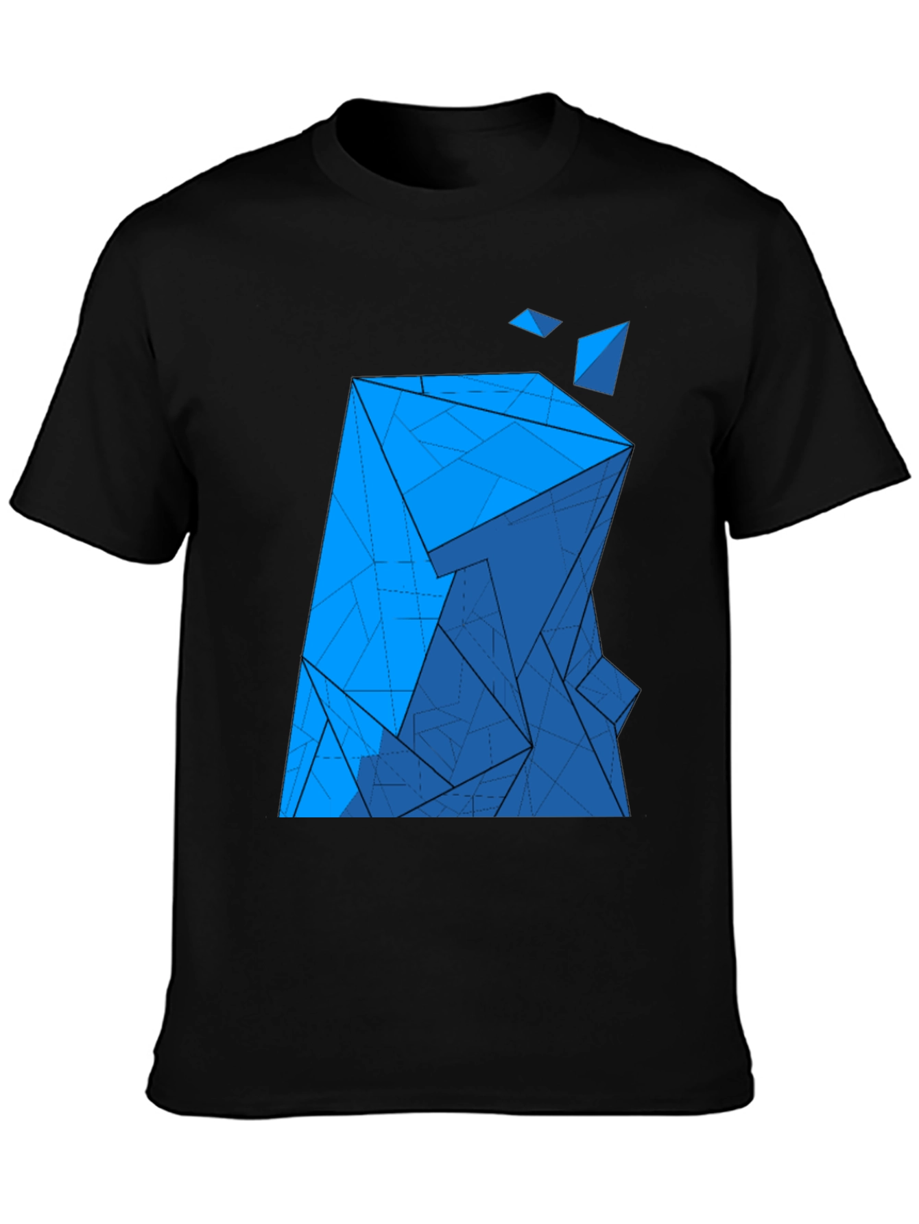 Abstract Blue Geometric Print Black T-Shirt