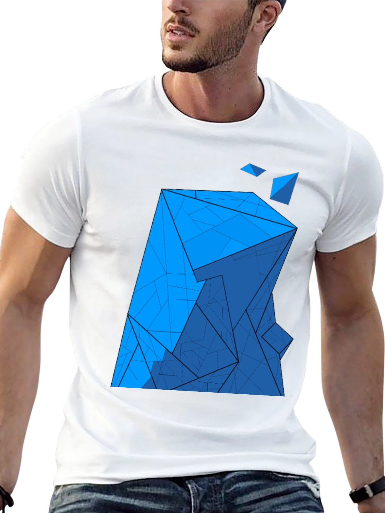 Abstract Blue Geometric Print Black T-Shirt