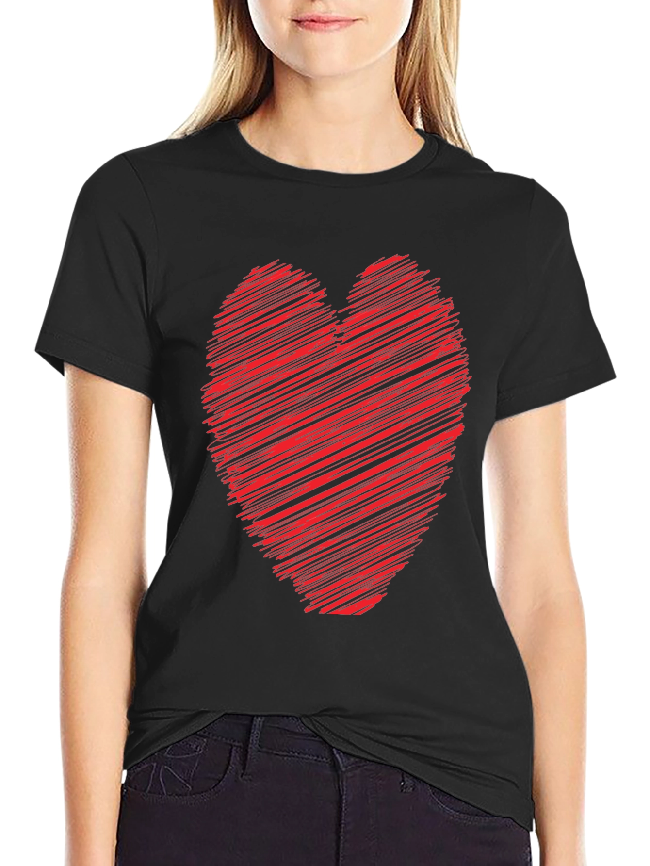 Heart Scribble Graphic Tee - Soft Cotton Casual Shirt