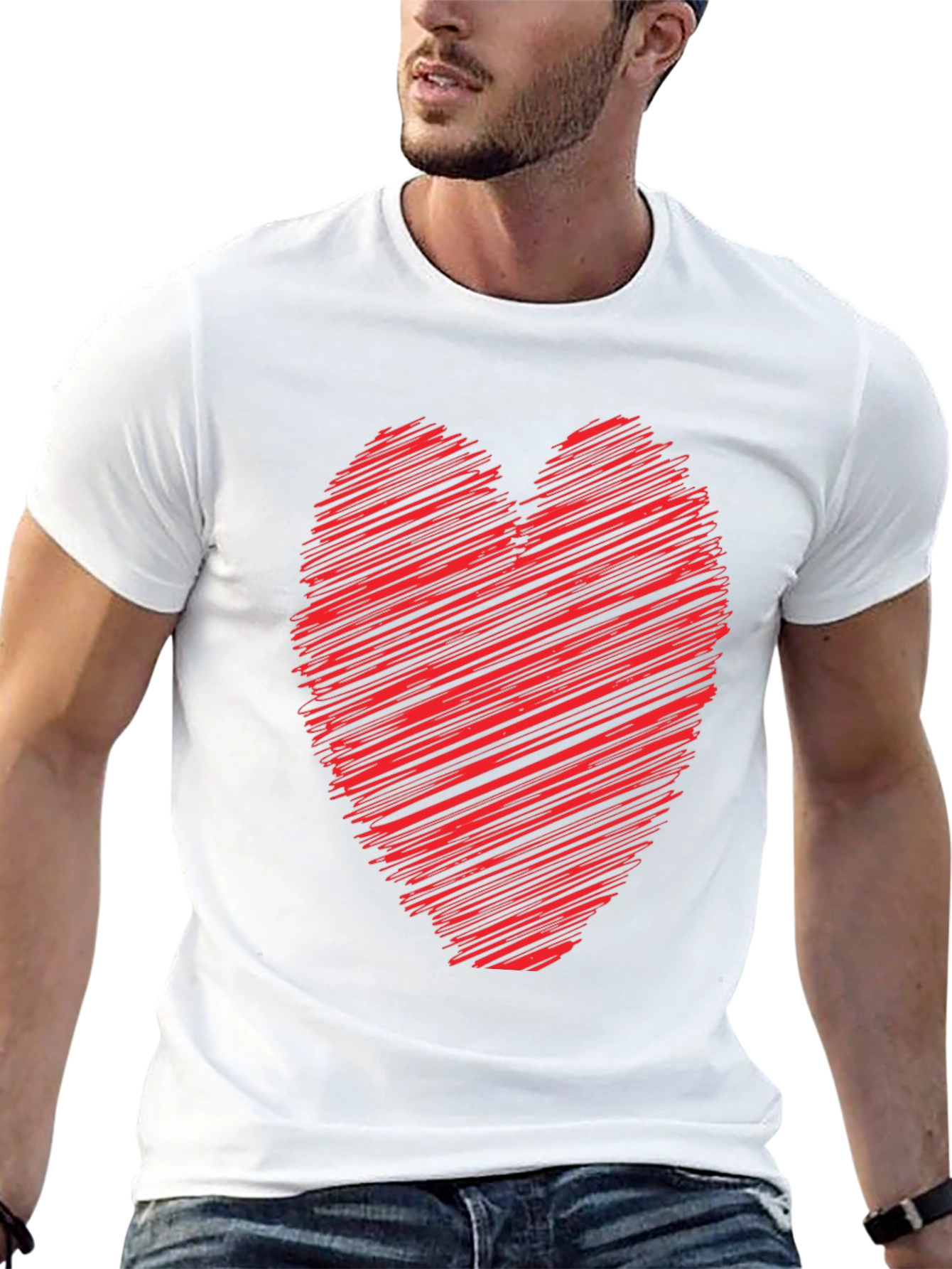 Heart Scribble Graphic Tee - Soft Cotton Casual Shirt