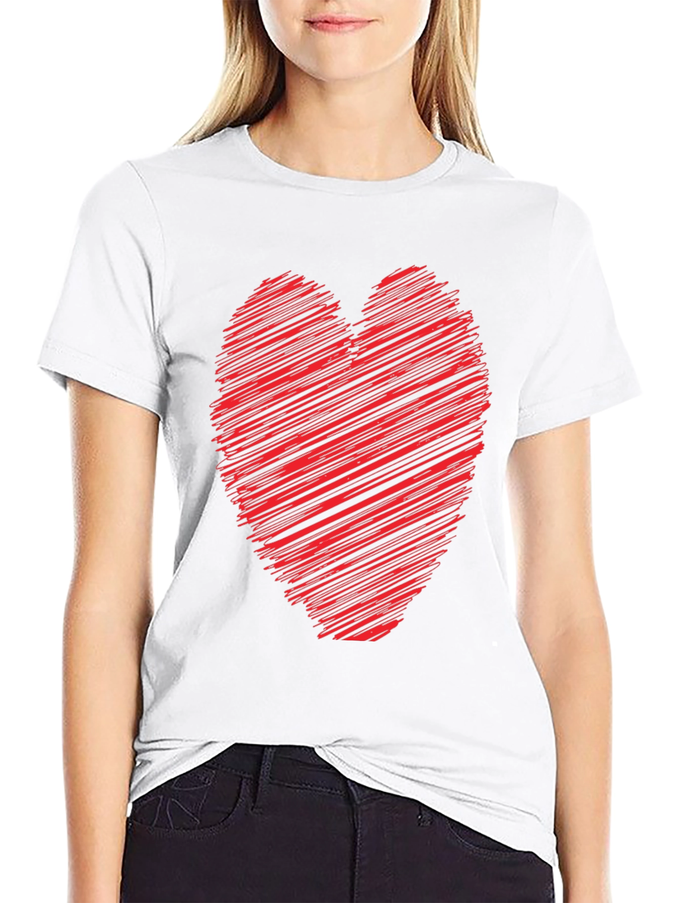 Heart Scribble Graphic Tee - Soft Cotton Casual Shirt