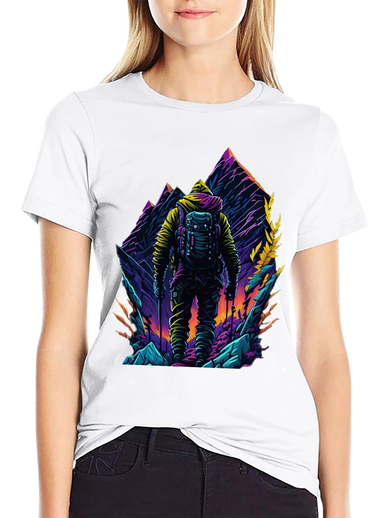 Hiker Mountain Graphic Black T-Shirt