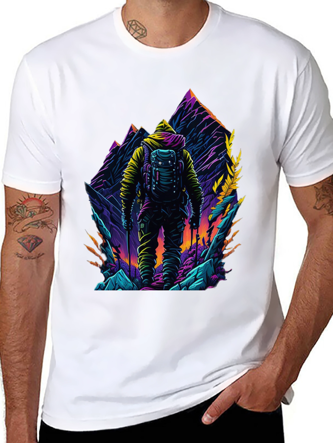 Hiker Mountain Graphic Black T-Shirt