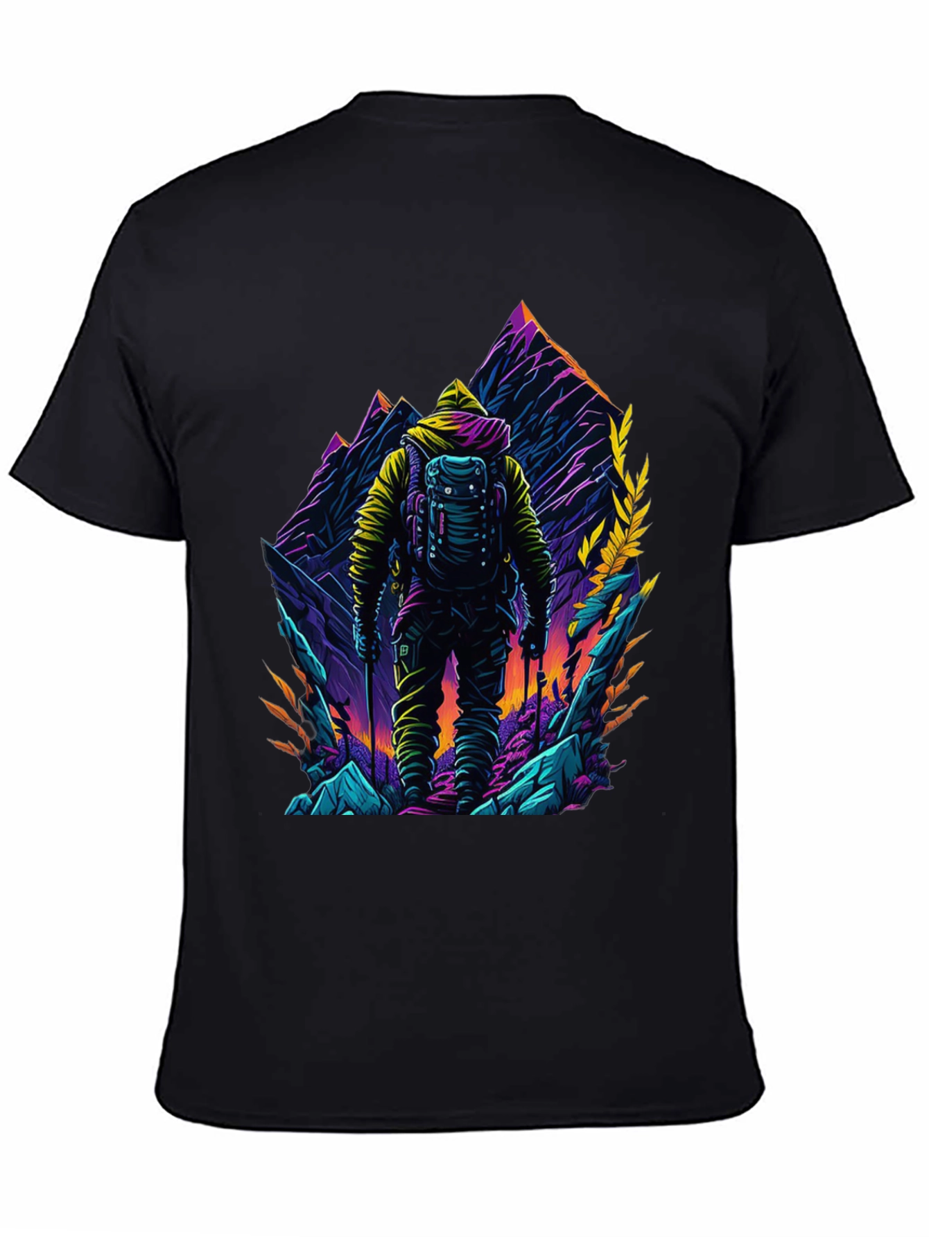 Hiker Mountain Graphic Black T-Shirt