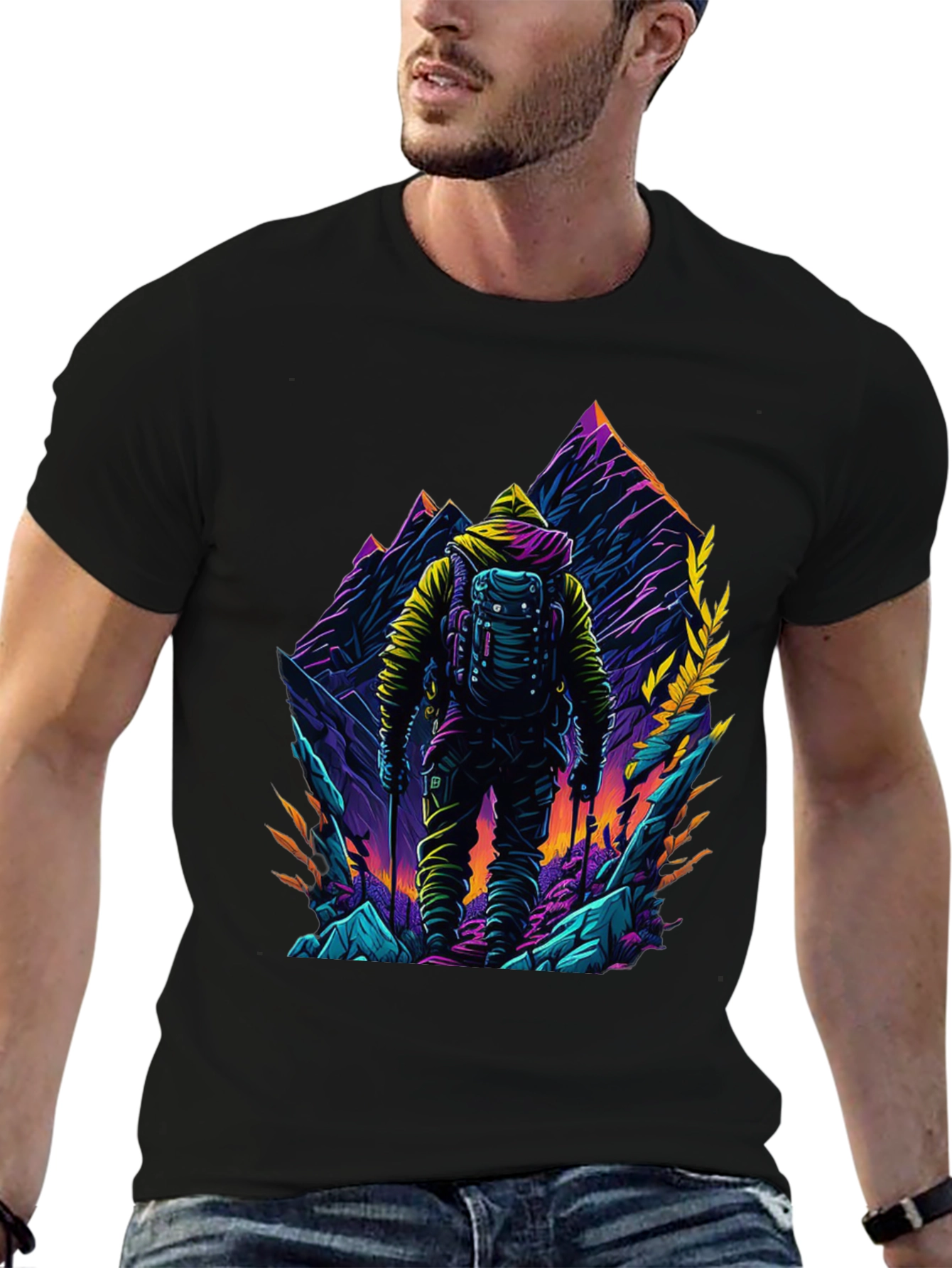 Hiker Mountain Graphic Black T-Shirt