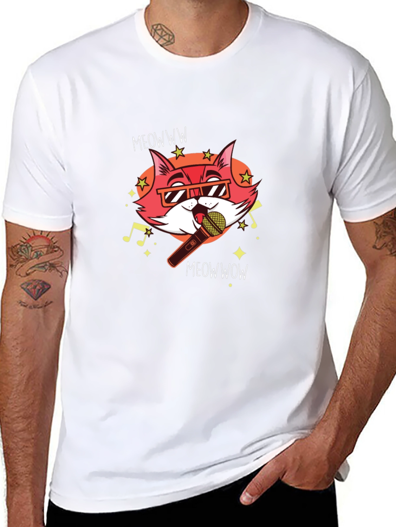 Singing Cat Graphic Tee - Black Cotton T-Shirt