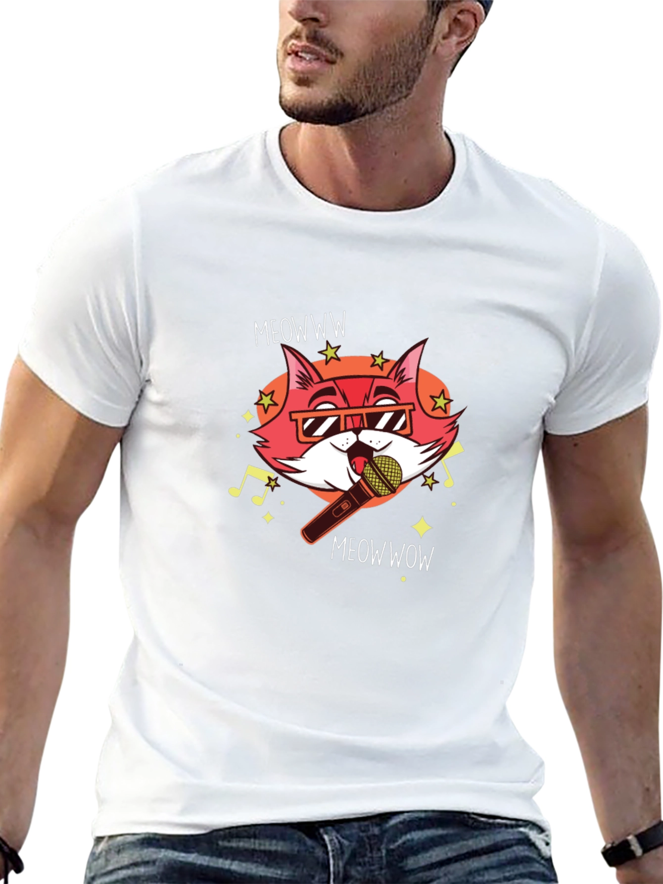 Singing Cat Graphic Tee - Black Cotton T-Shirt