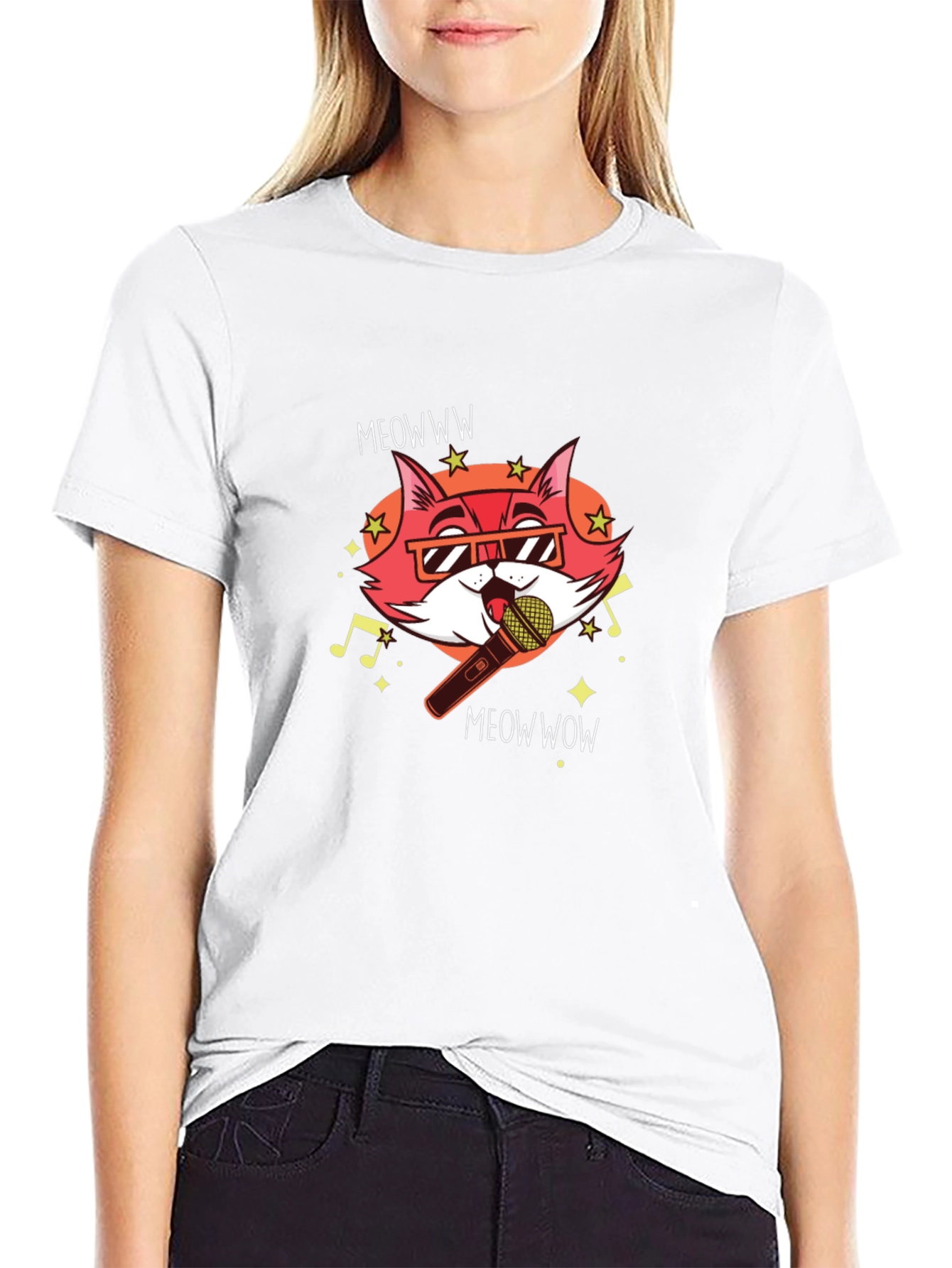 Singing Cat Graphic Tee - Black Cotton T-Shirt