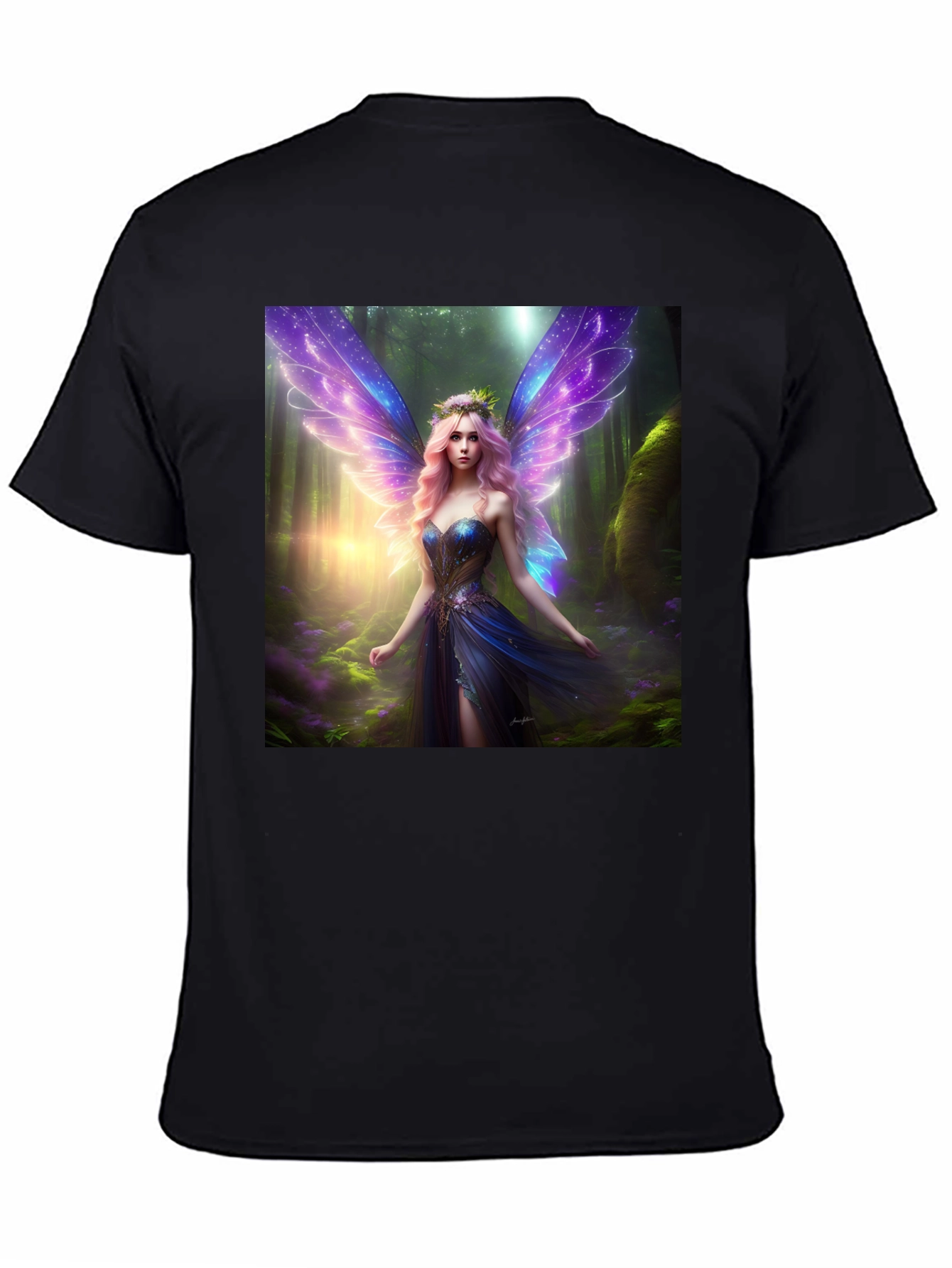 Fantasy Fairy Print Black Tee