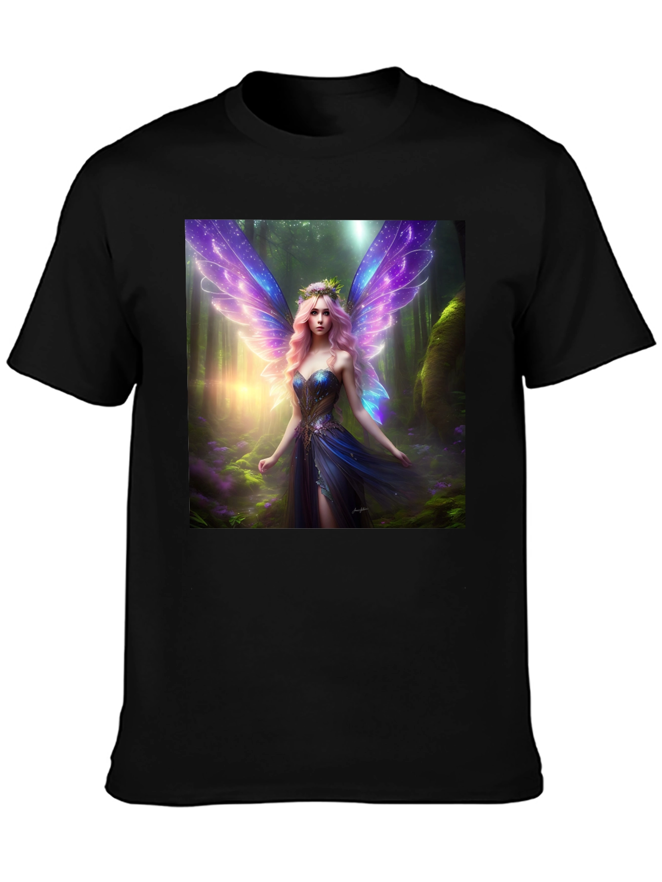 Fantasy Fairy Print Black Tee