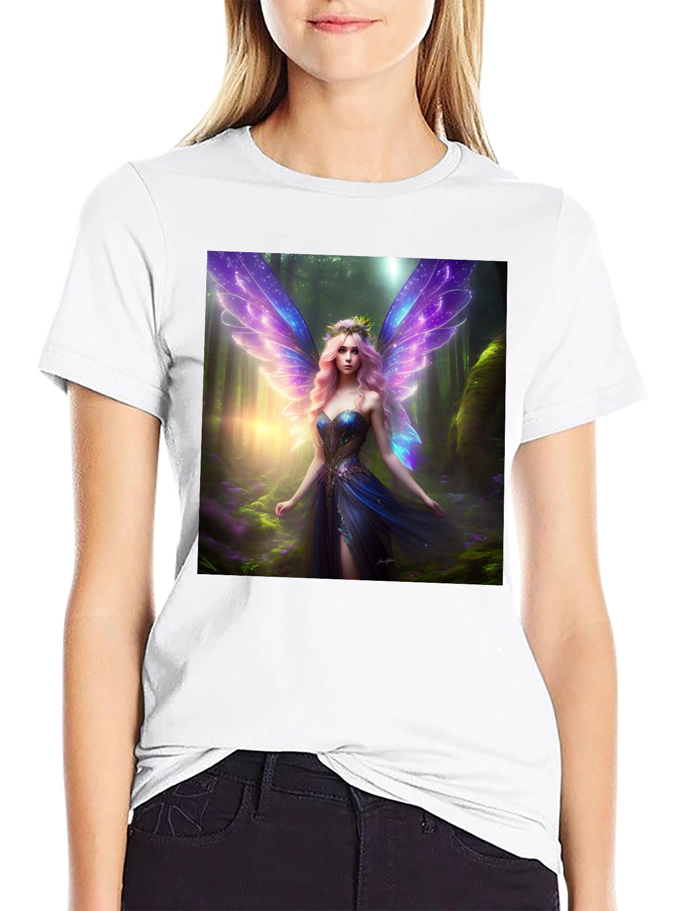 Fantasy Fairy Print Black Tee