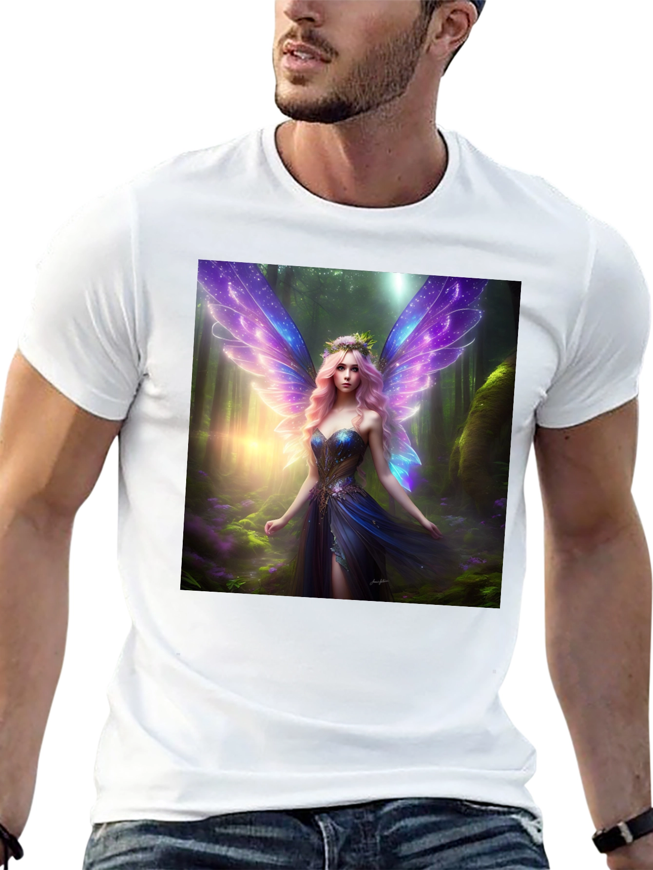 Fantasy Fairy Print Black Tee