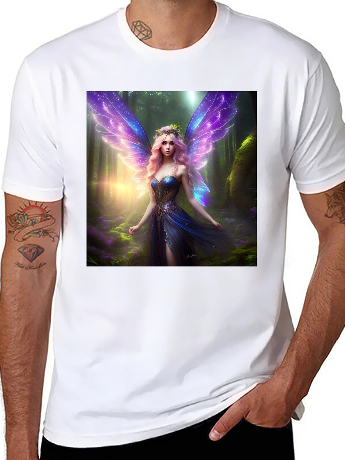 Fantasy Fairy Print Black Tee