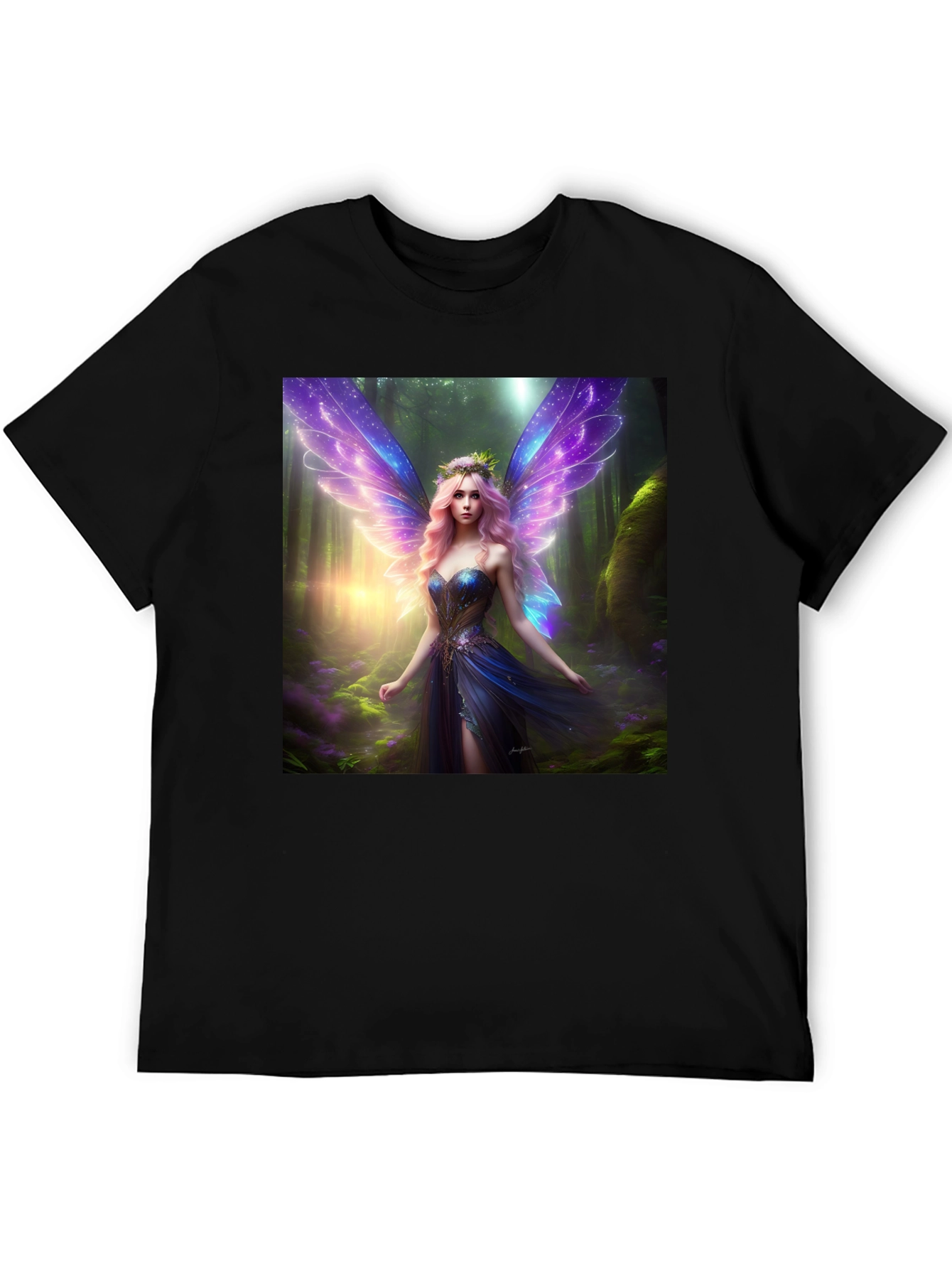 Fantasy Fairy Print Black Tee