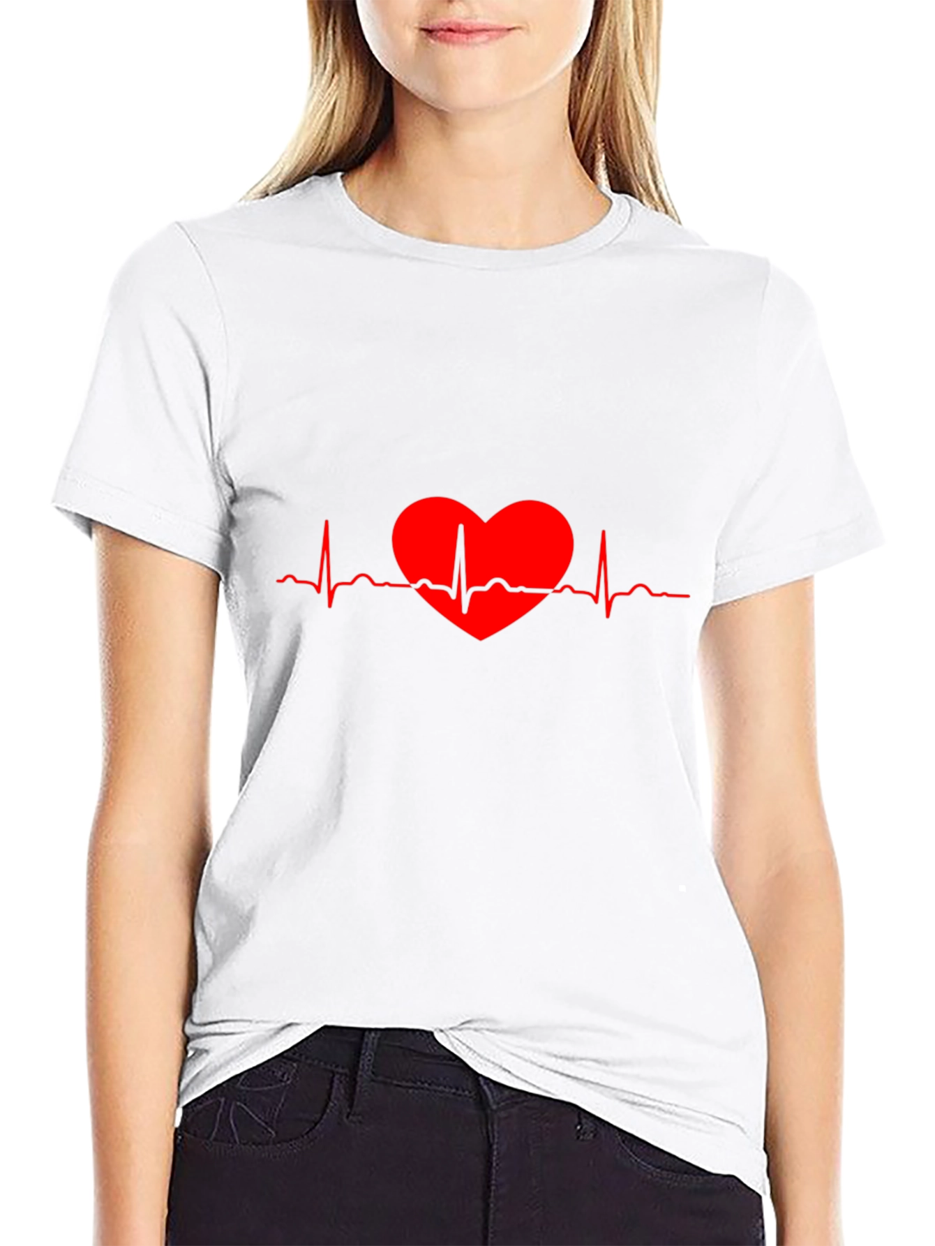 Heartbeat Heart Red Line Art T-Shirt