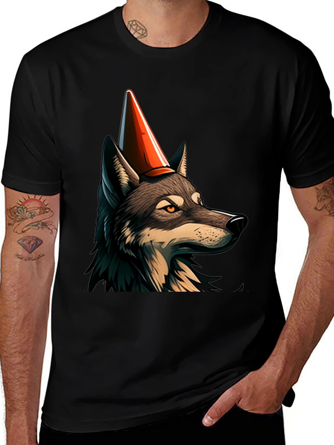 Wolf Party Hat Graphic T-Shirt