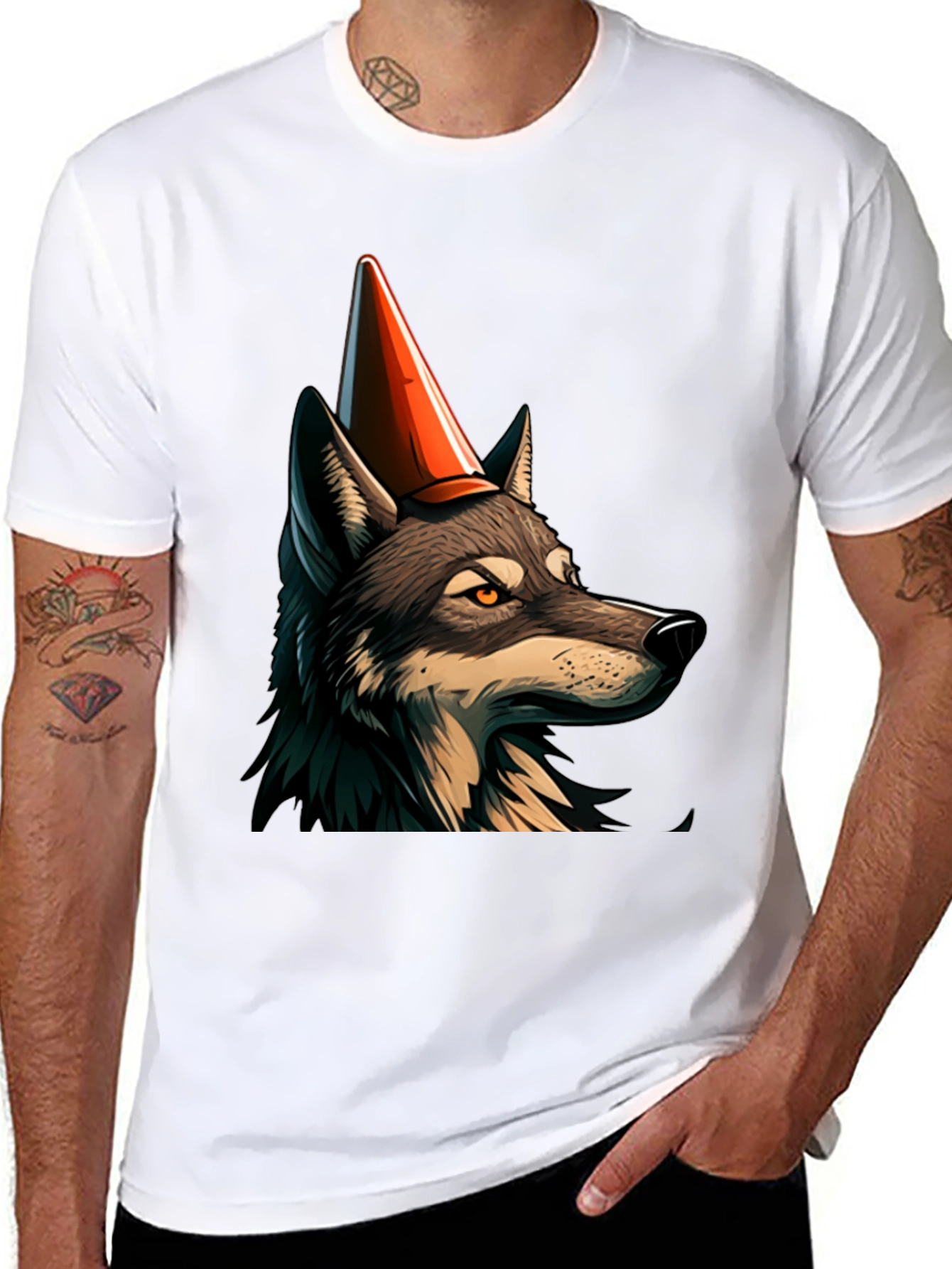 Wolf Party Hat Graphic T-Shirt