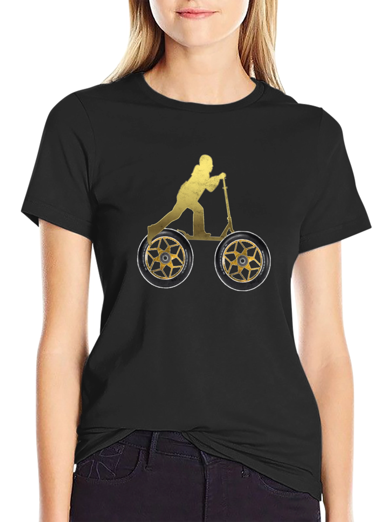 Scooter Rider Graphic Tee - Black Cotton Shirt