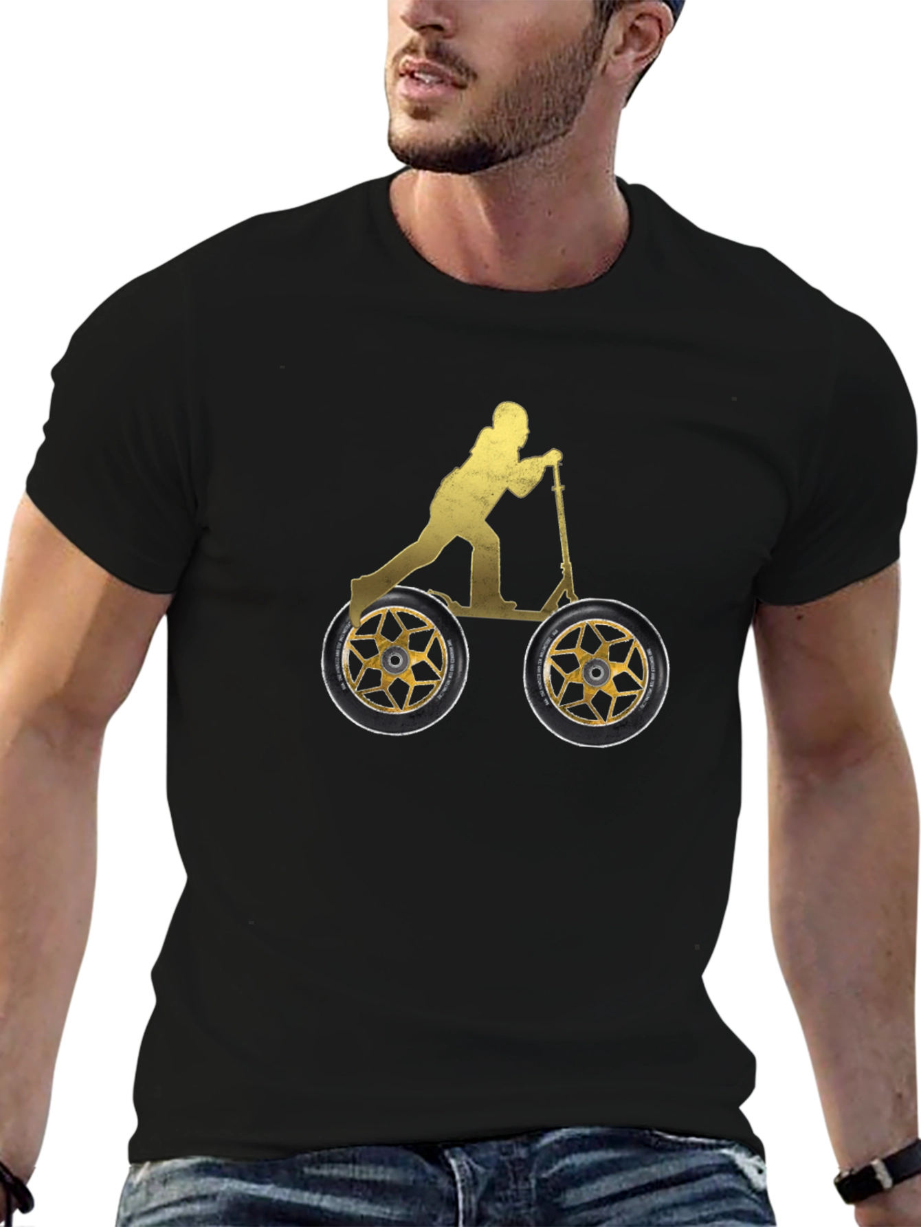 Scooter Rider Graphic Tee - Black Cotton Shirt