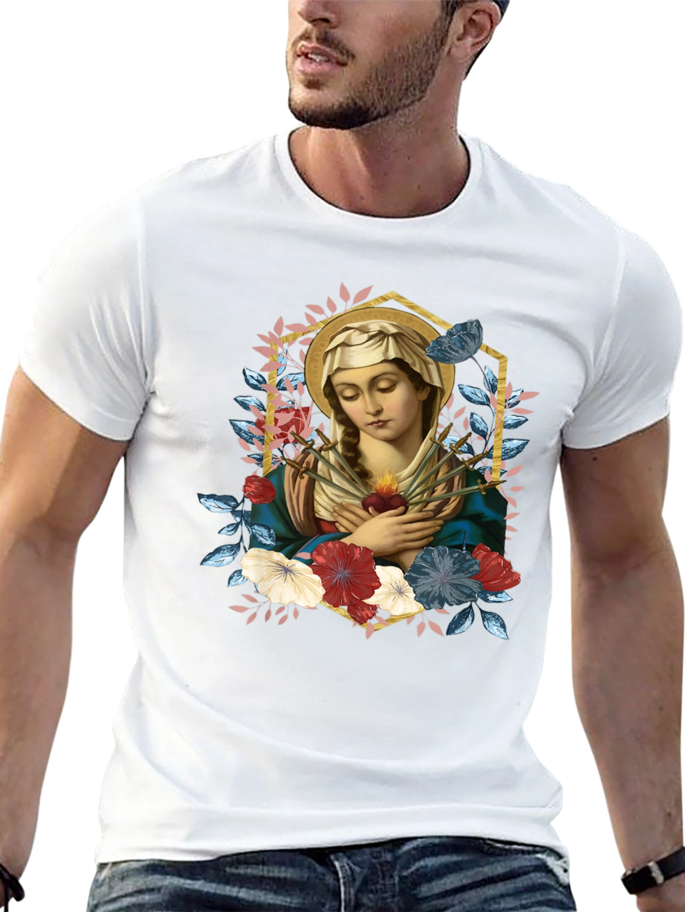 Virgin Mary Graphic T-Shirt - Religious Art Tee