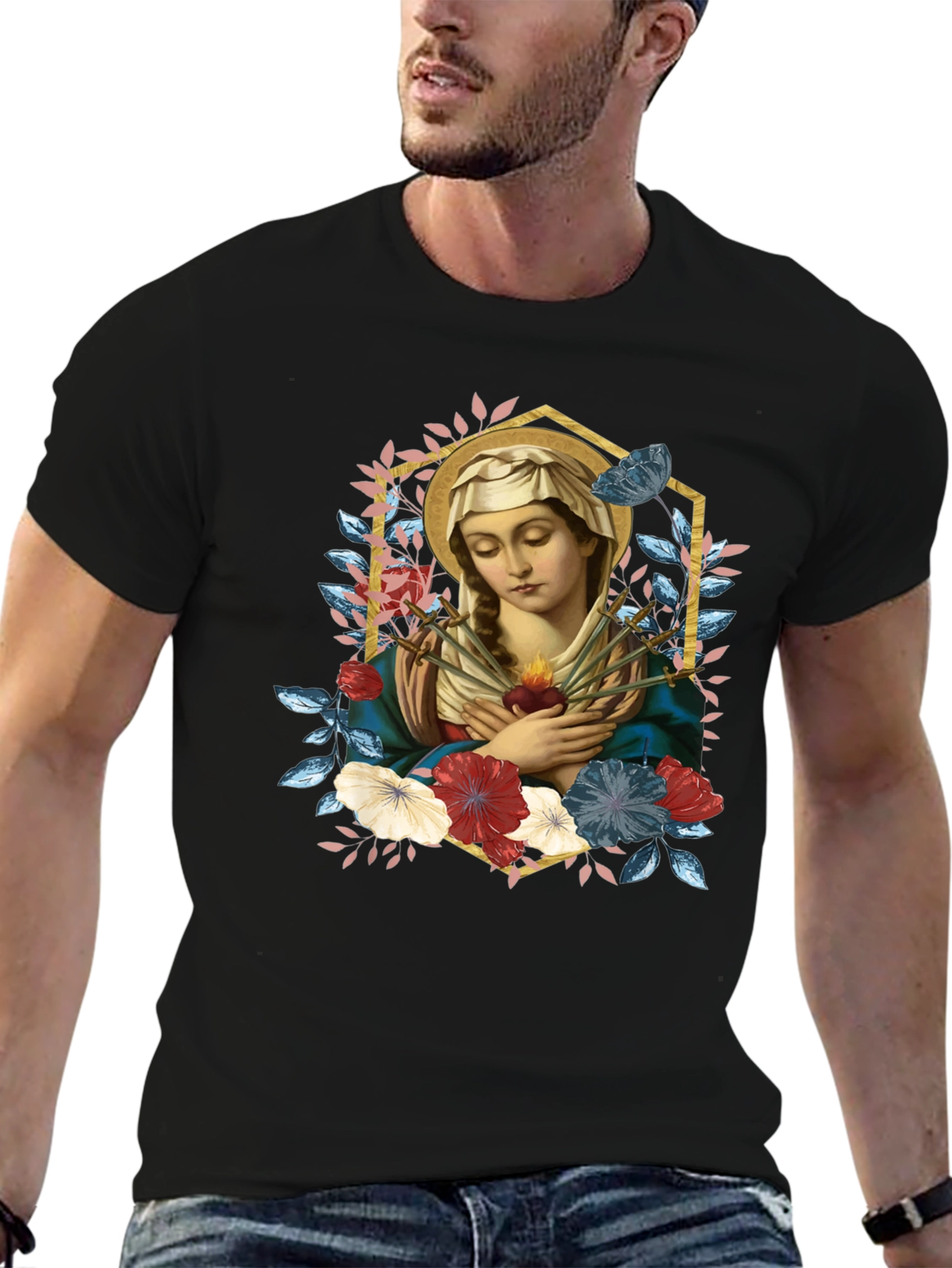Virgin Mary Graphic T-Shirt - Religious Art Tee
