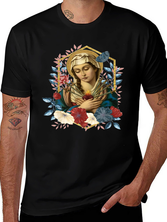 Virgin Mary Graphic T-Shirt - Religious Art Tee
