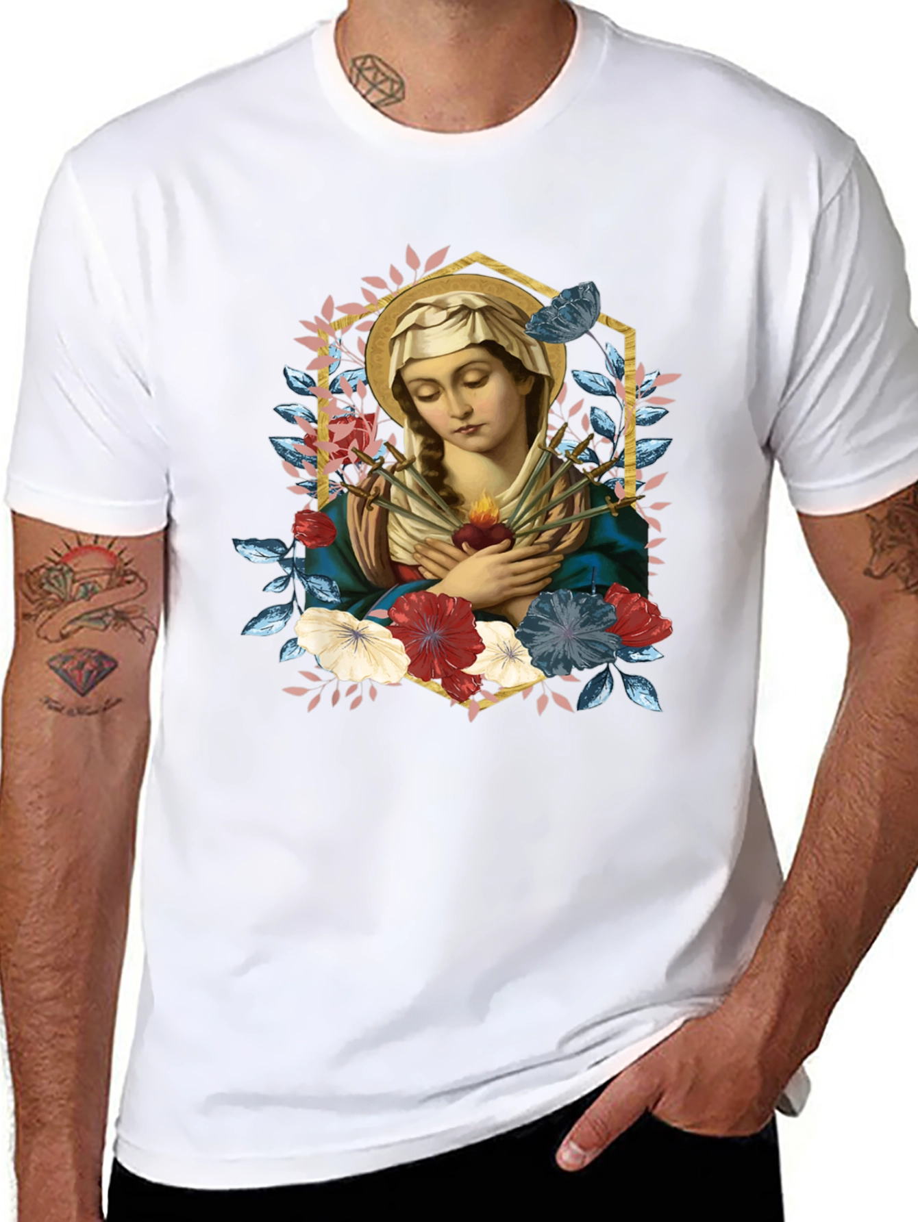 Virgin Mary Graphic T-Shirt - Religious Art Tee