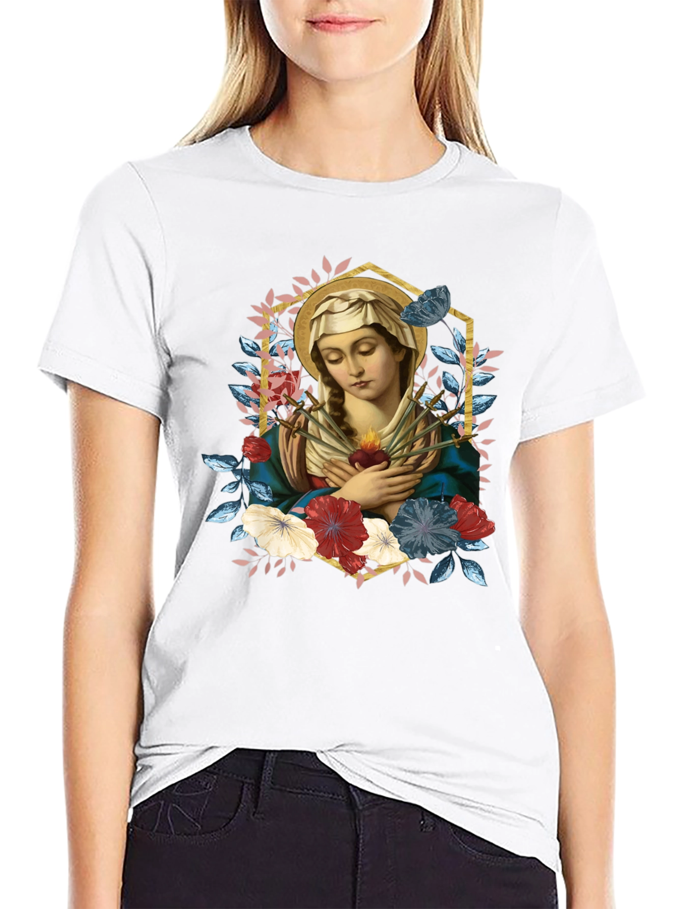 Virgin Mary Graphic T-Shirt - Religious Art Tee