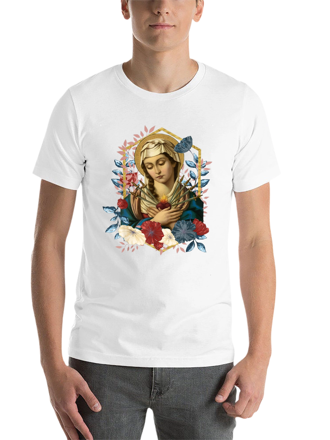 Virgin Mary Graphic T-Shirt - Religious Art Tee