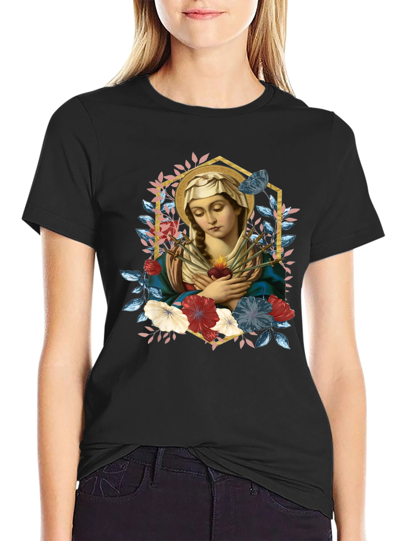 Virgin Mary Graphic T-Shirt - Religious Art Tee