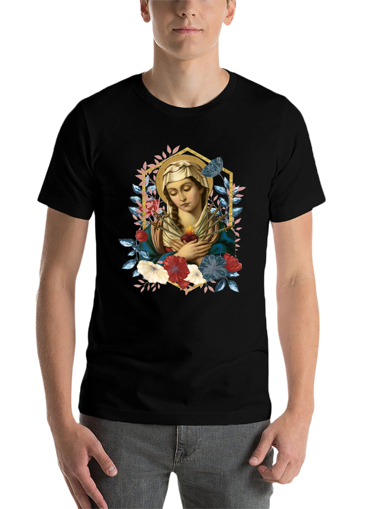 Virgin Mary Graphic T-Shirt - Religious Art Tee