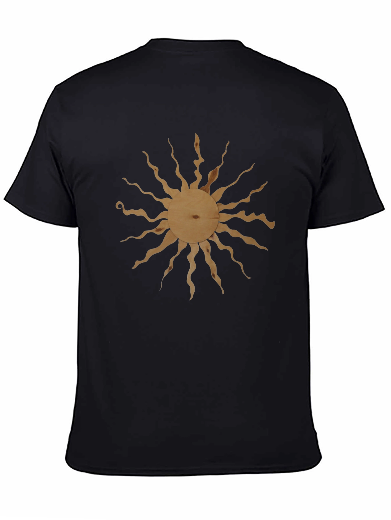 Wooden Sun Design Black T-Shirt