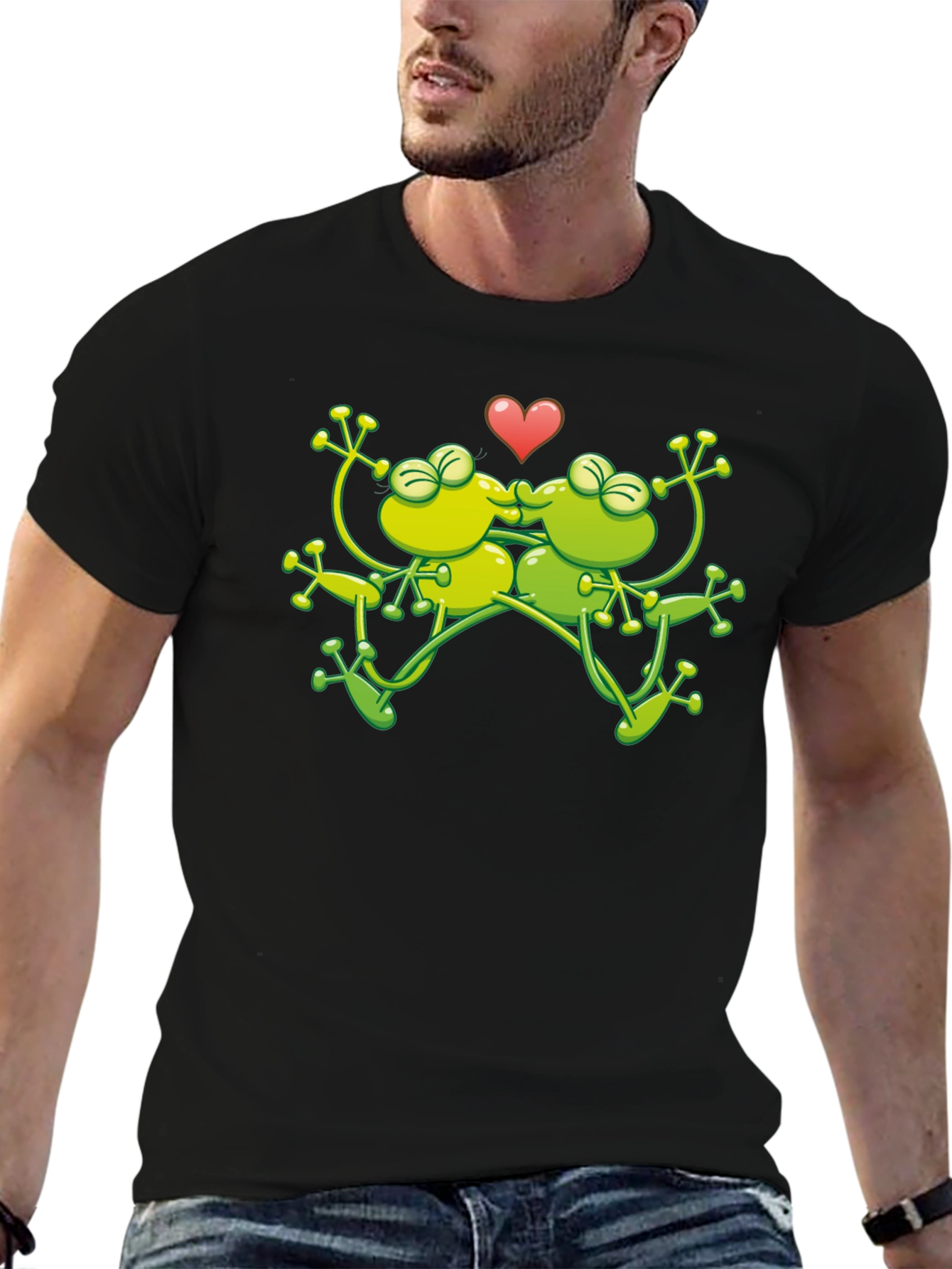 Kissing Frogs Graphic Black T-Shirt